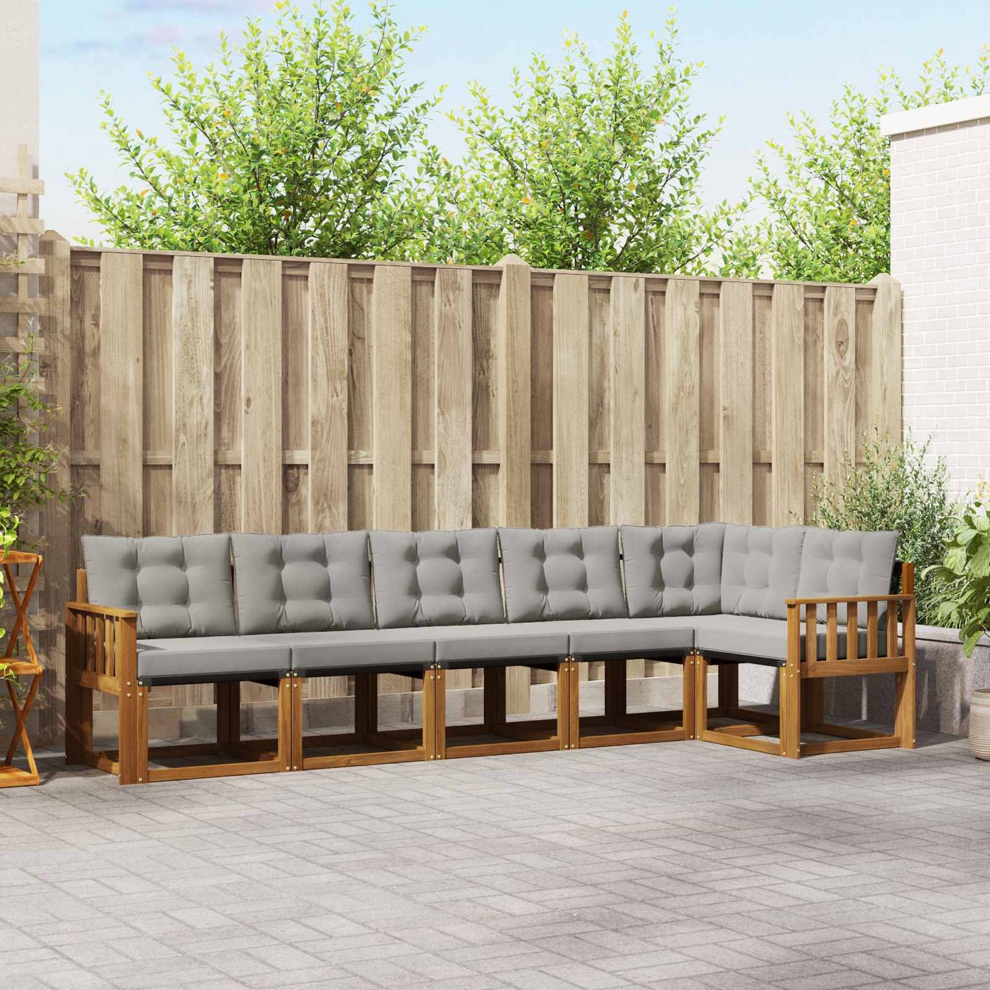 Buiten bankenset met kussen 6 pcs Natuurlijk en Lichtgrijs is nu te koop bij PeponiXL, paradijselijk wonen!