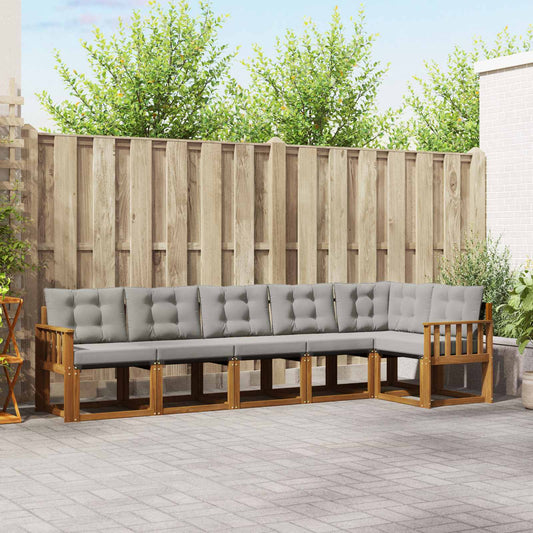 Buiten bankenset met kussen 6 pcs Natuurlijk en Lichtgrijs is nu te koop bij PeponiXL, paradijselijk wonen!