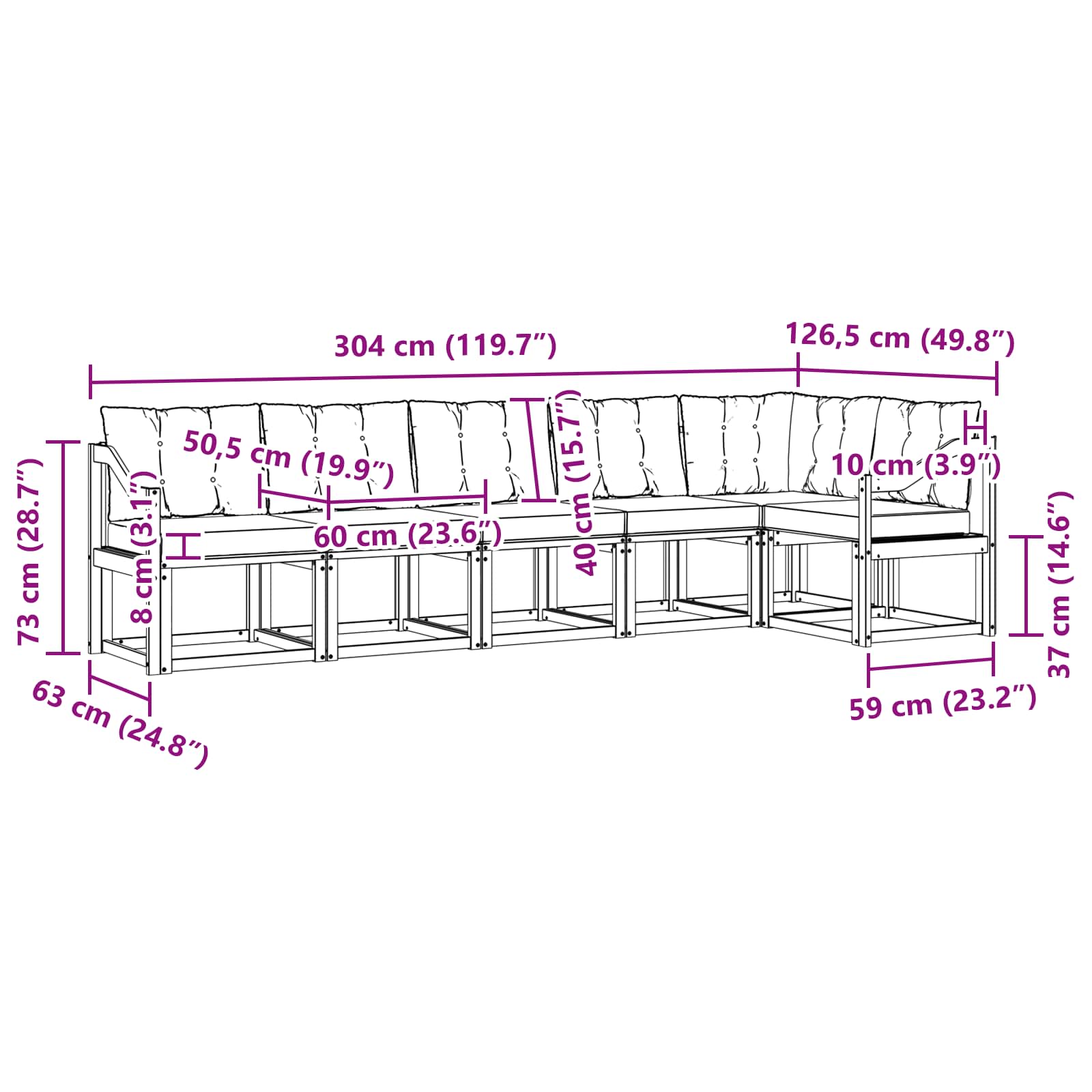 Buiten bankenset met kussen 6 pcs Natuurlijk en Zwart is nu te koop bij PeponiXL, paradijselijk wonen!