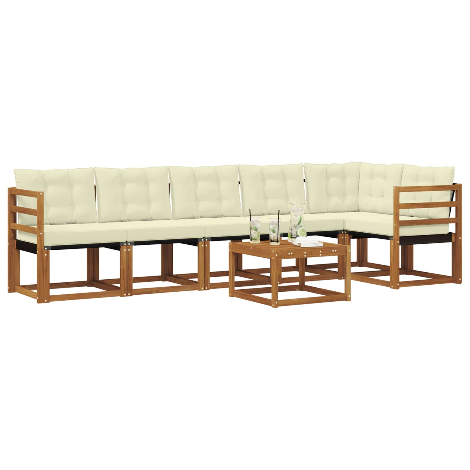 Buiten bankenset met kussen 7 pcs Natuurlijk en Crème is nu te koop bij PeponiXL, paradijselijk wonen!