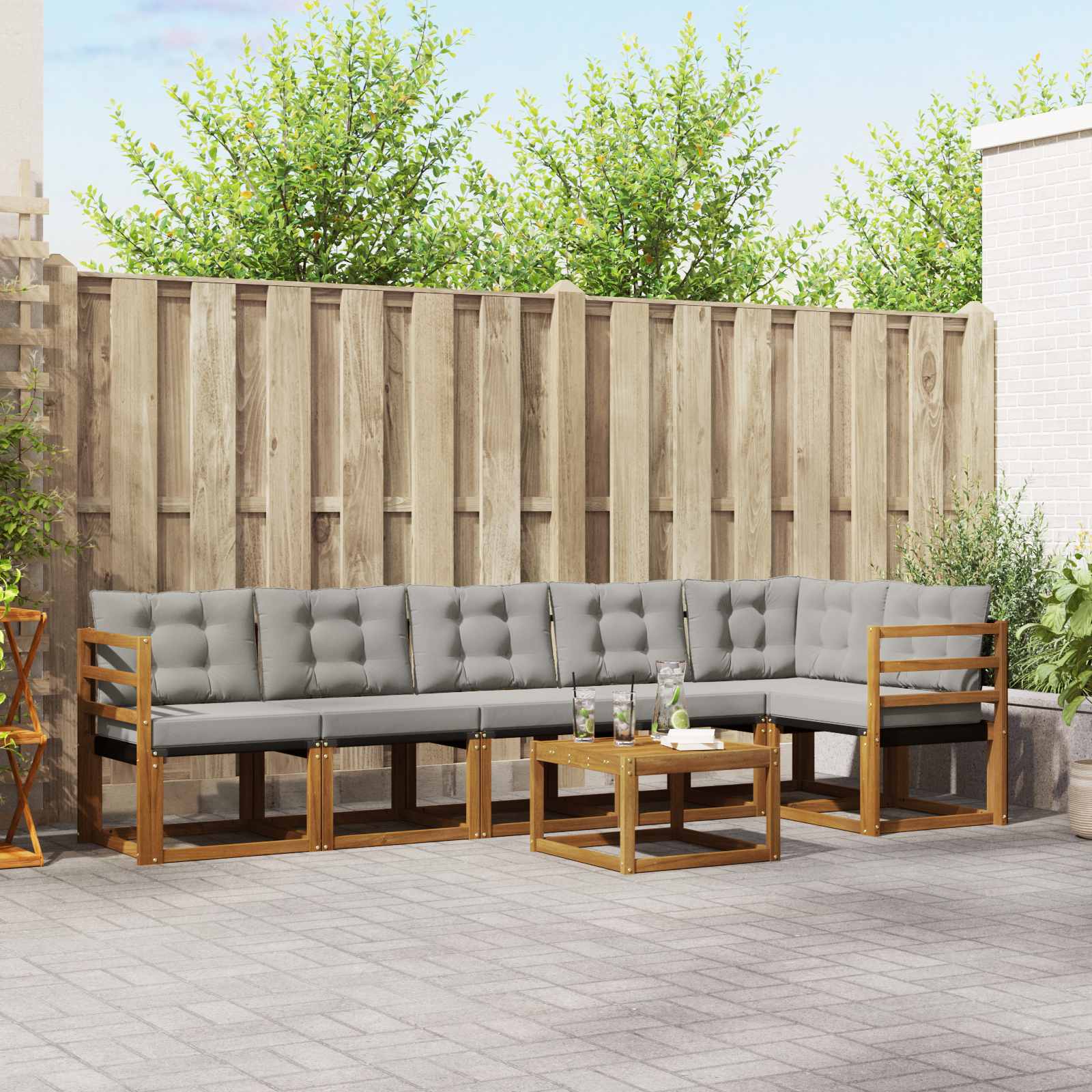 Buiten bankenset met kussen 7 pcs Natuurlijk en Lichtgrijs is nu te koop bij PeponiXL, paradijselijk wonen!