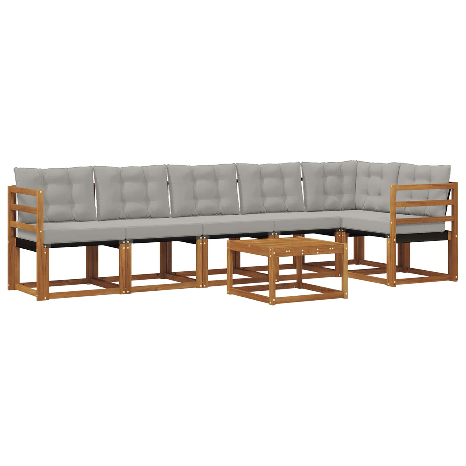 Buiten bankenset met kussen 7 pcs Natuurlijk en Lichtgrijs is nu te koop bij PeponiXL, paradijselijk wonen!