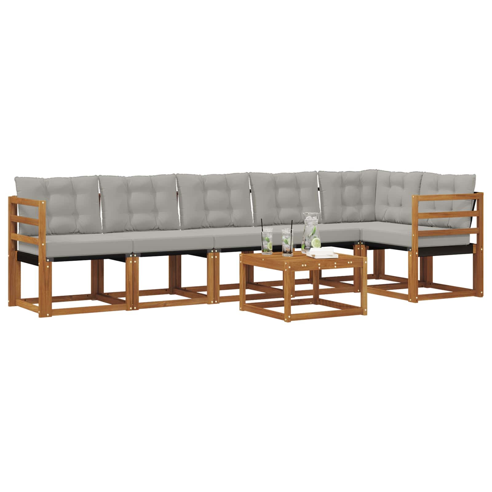 Buiten bankenset met kussen 7 pcs Natuurlijk en Lichtgrijs is nu te koop bij PeponiXL, paradijselijk wonen!
