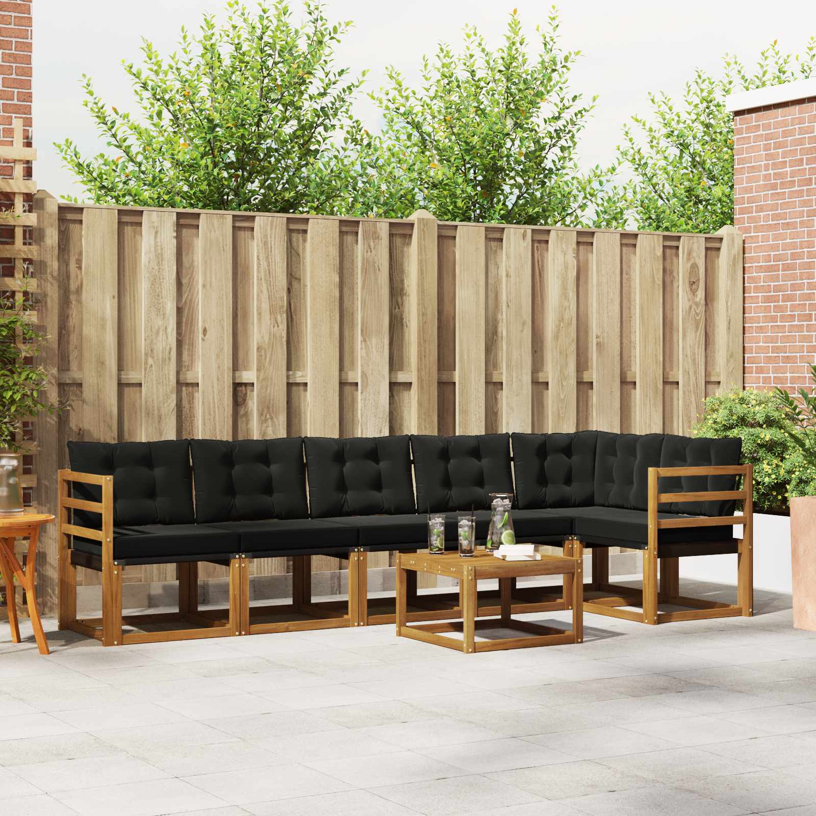 Buiten bankenset met kussen 7 pcs Natuurlijk en Zwart is nu te koop bij PeponiXL, paradijselijk wonen!