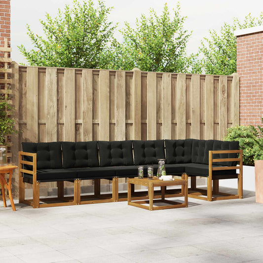 Buiten bankenset met kussen 7 pcs Natuurlijk en Zwart is nu te koop bij PeponiXL, paradijselijk wonen!