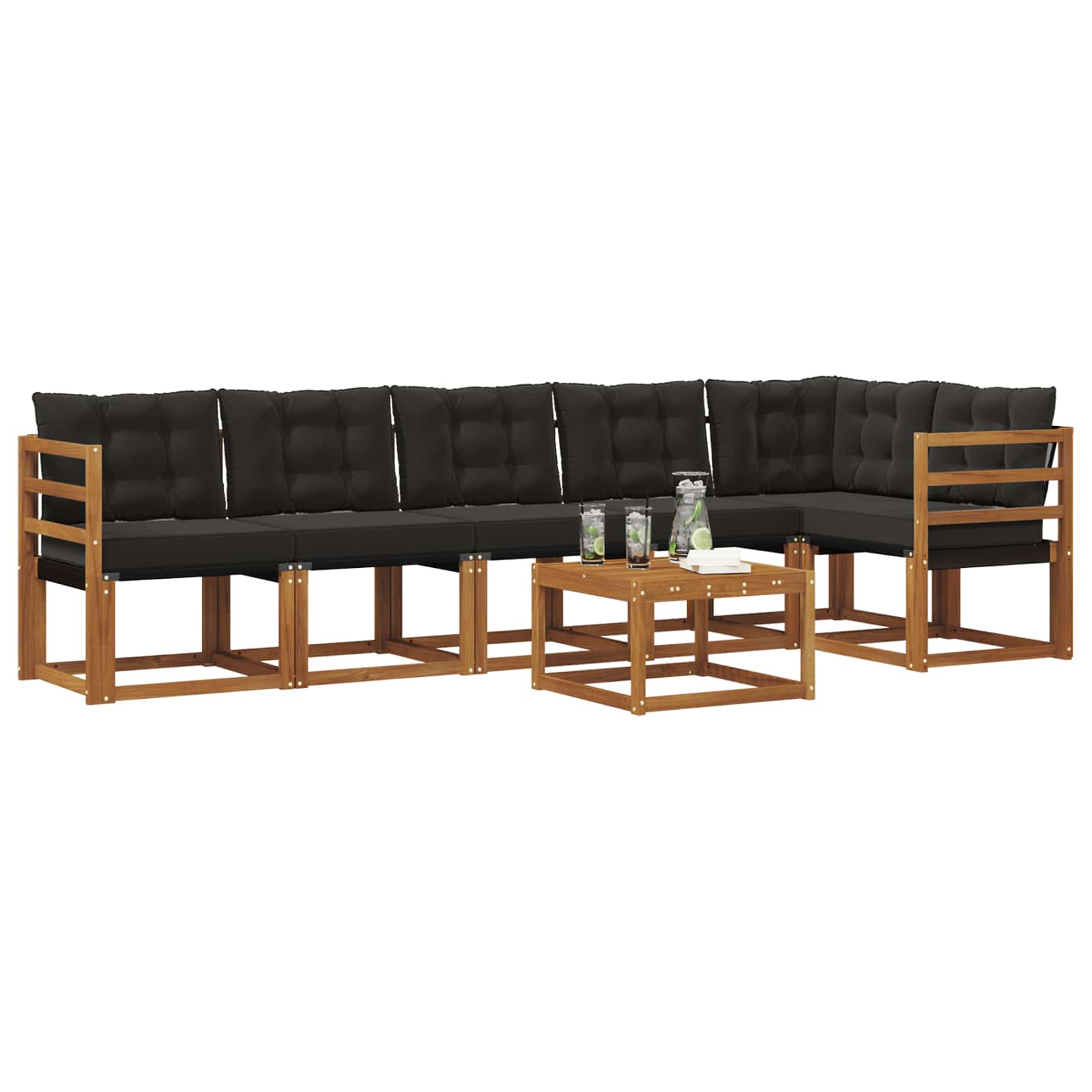 Buiten bankenset met kussen 7 pcs Natuurlijk en Zwart is nu te koop bij PeponiXL, paradijselijk wonen!