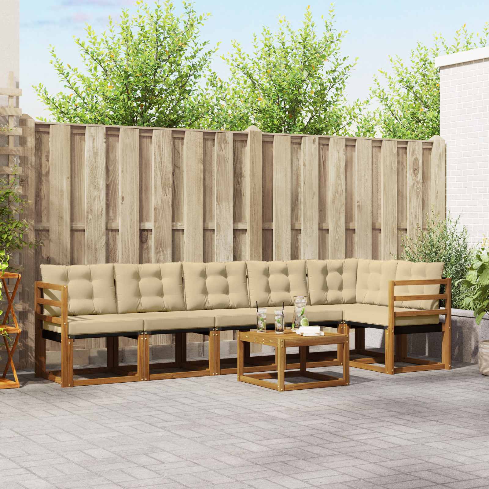 Buiten bankenset met kussen 7 pcs Natuurlijk en Beige is nu te koop bij PeponiXL, paradijselijk wonen!