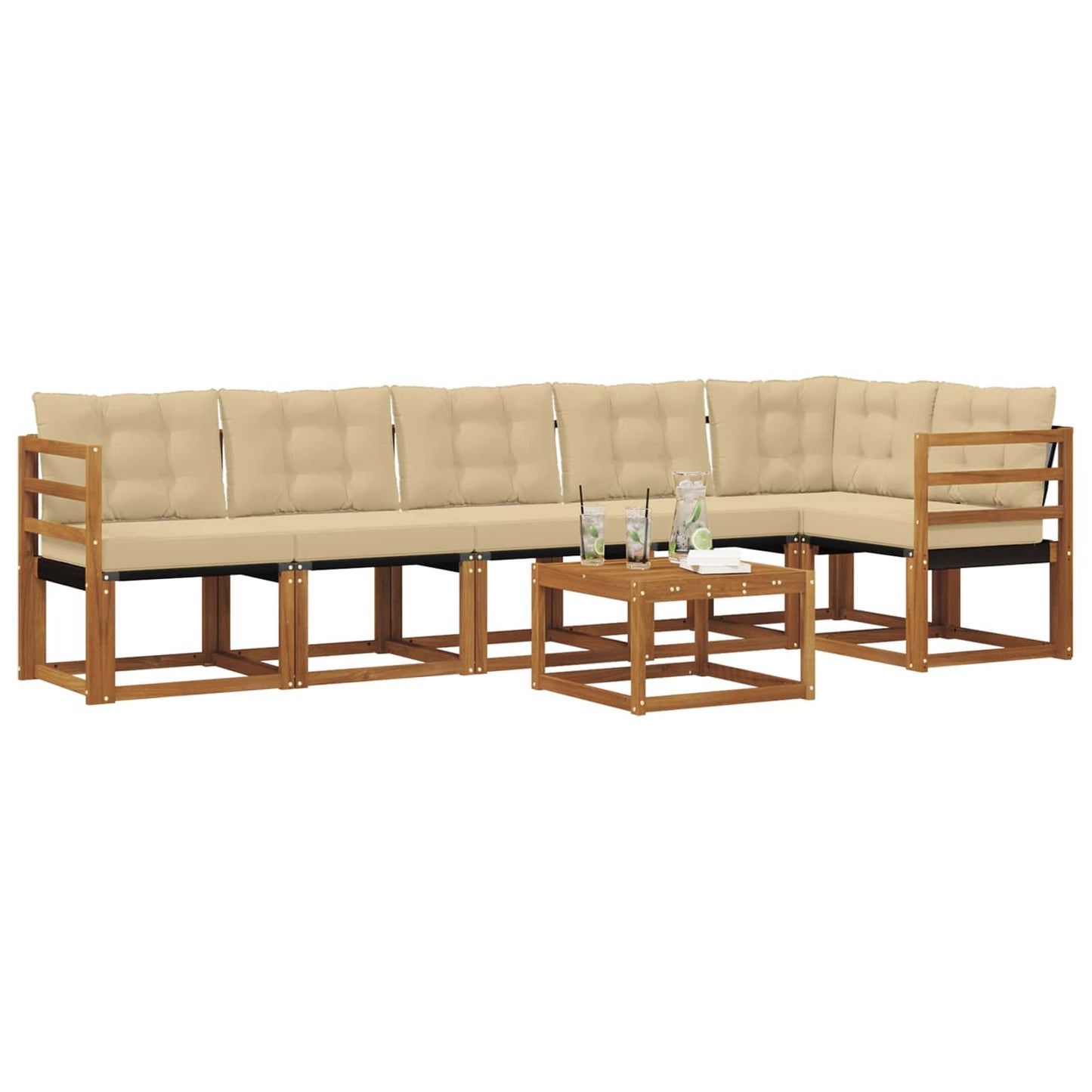 Buiten bankenset met kussen 7 pcs Natuurlijk en Beige is nu te koop bij PeponiXL, paradijselijk wonen!