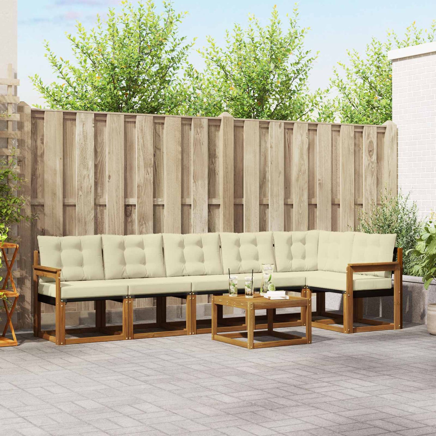 Buiten bankenset met kussen 7 pcs Natuurlijk en Crème is nu te koop bij PeponiXL, paradijselijk wonen!