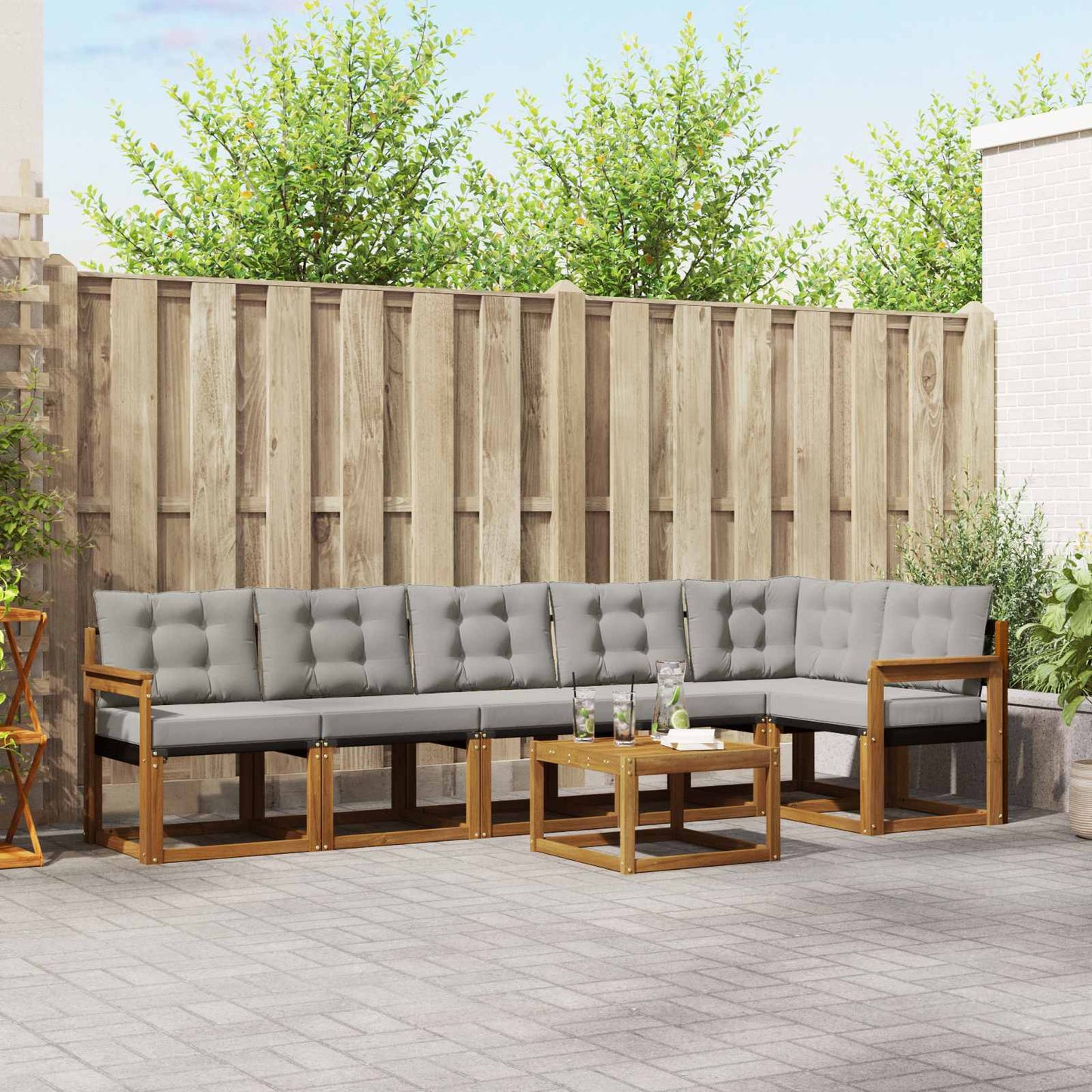 Buiten bankenset met kussen 7 pcs Natuurlijk en Lichtgrijs is nu te koop bij PeponiXL, paradijselijk wonen!