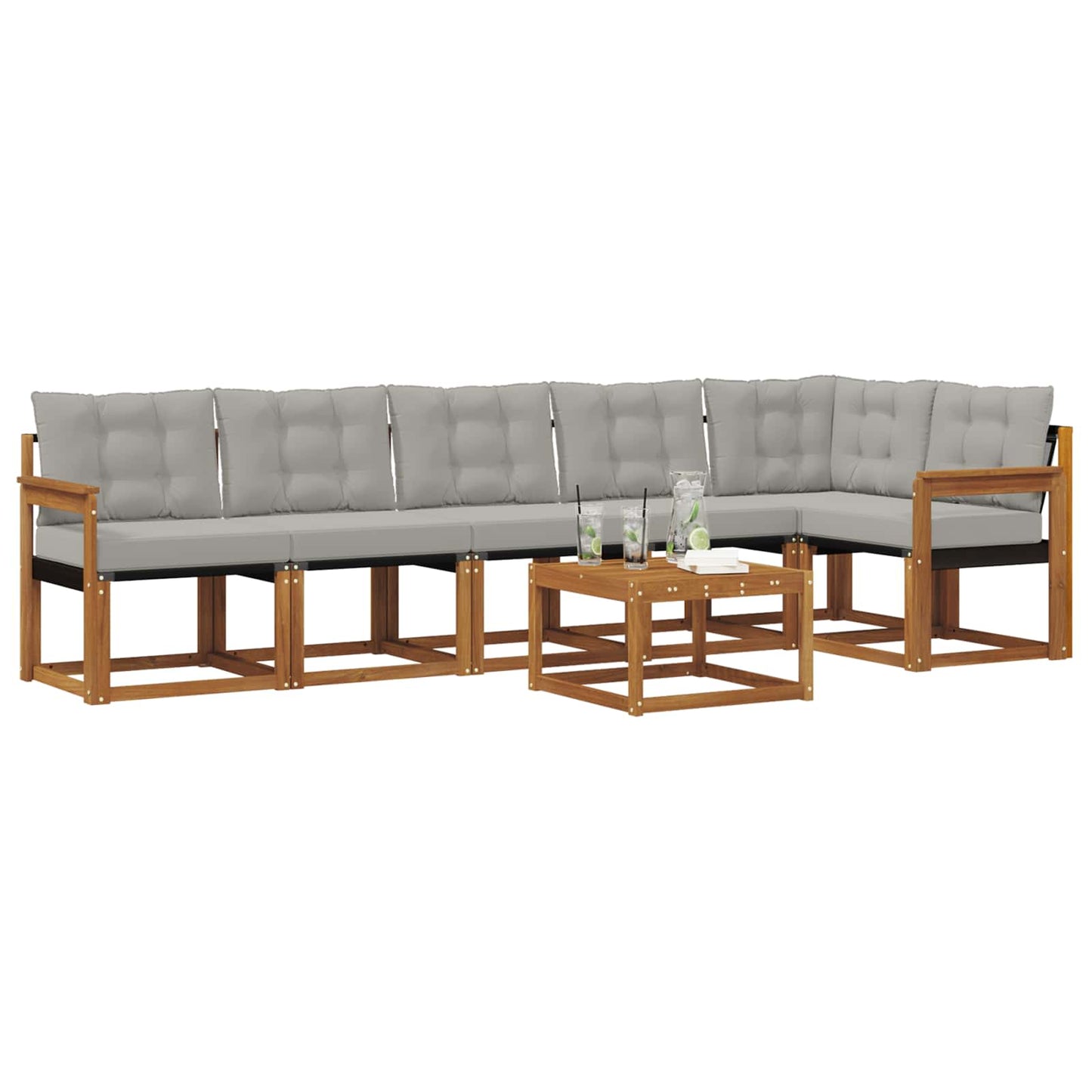 Buiten bankenset met kussen 7 pcs Natuurlijk en Lichtgrijs is nu te koop bij PeponiXL, paradijselijk wonen!
