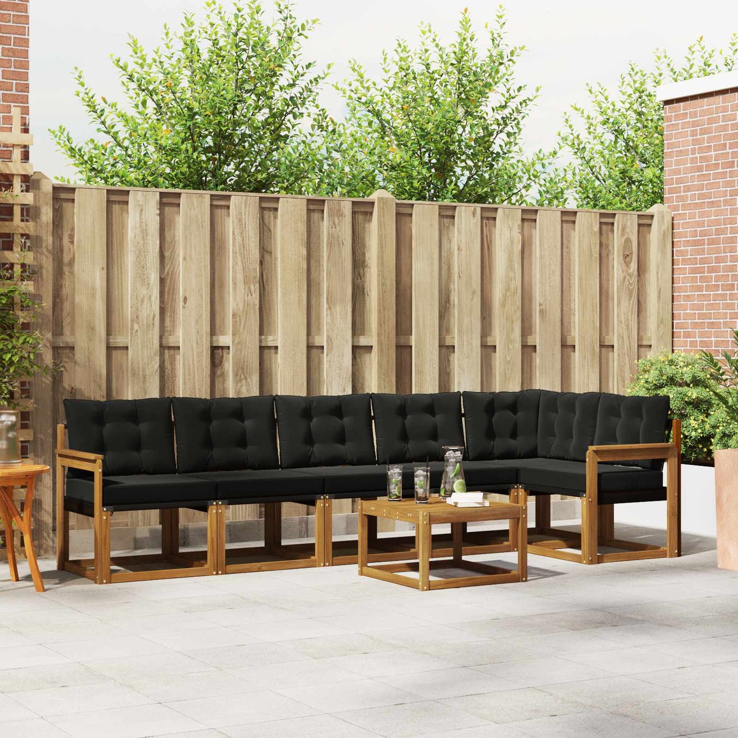 Buiten bankenset met kussen 7 pcs Natuurlijk en Zwart is nu te koop bij PeponiXL, paradijselijk wonen!
