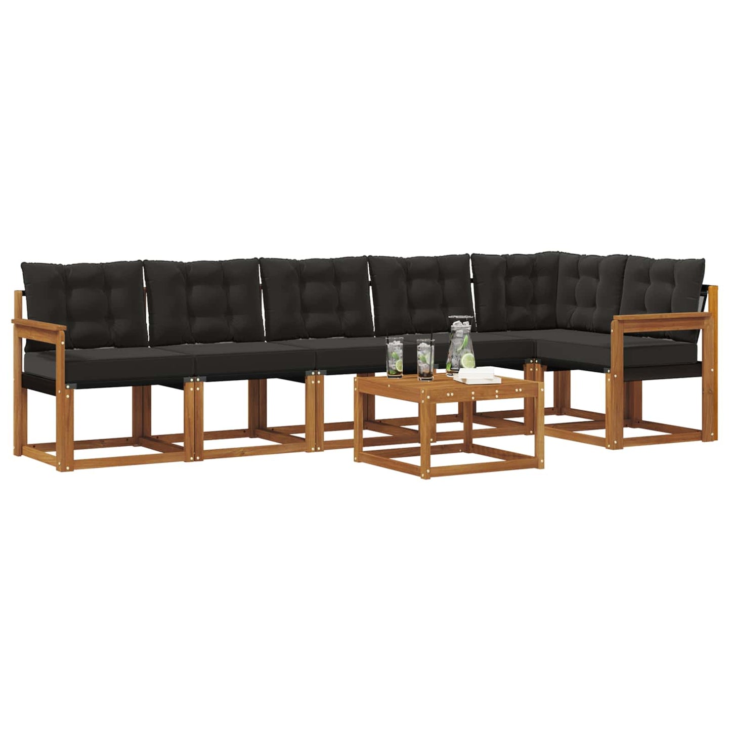 Buiten bankenset met kussen 7 pcs Natuurlijk en Zwart is nu te koop bij PeponiXL, paradijselijk wonen!