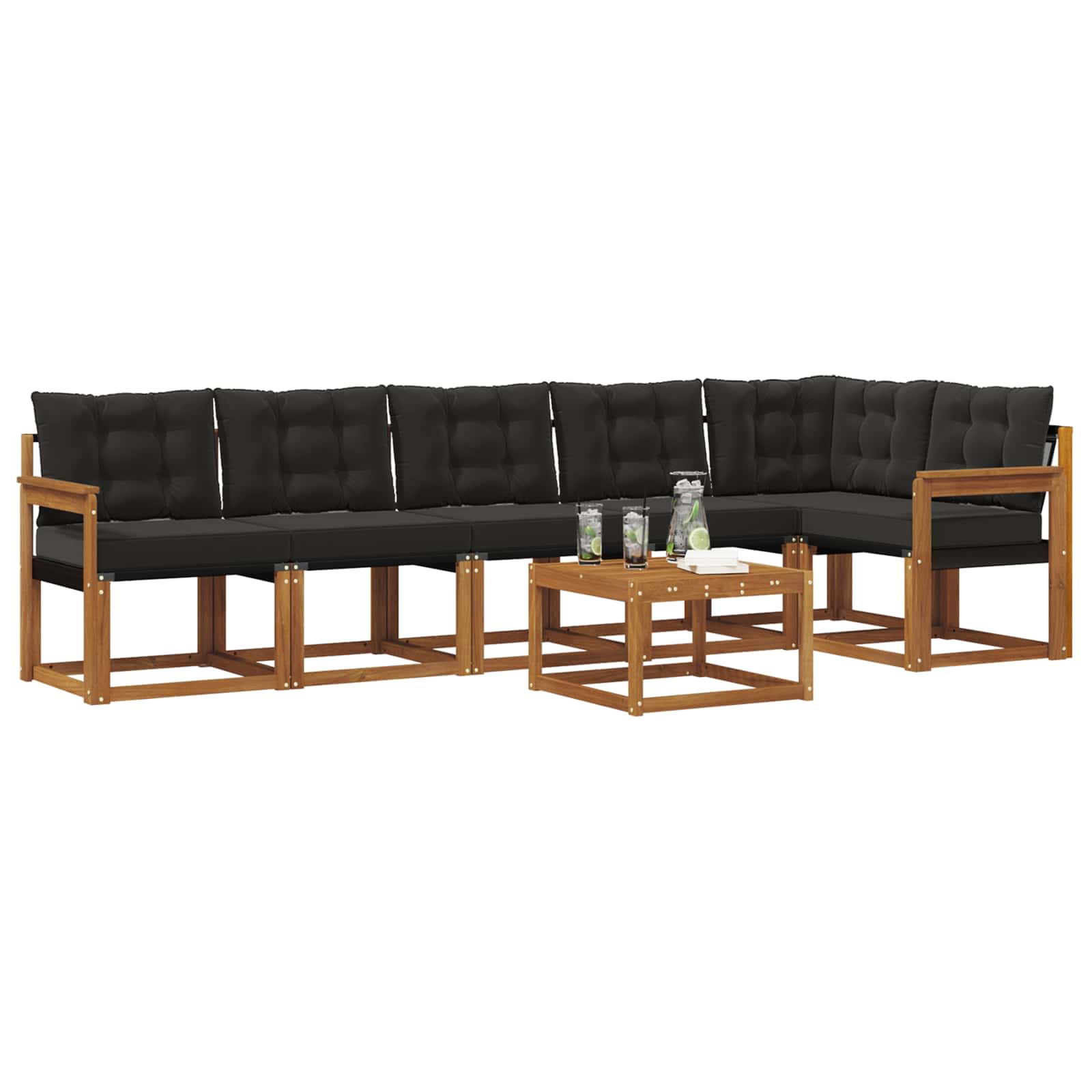 Buiten bankenset met kussen 7 pcs Natuurlijk en Zwart is nu te koop bij PeponiXL, paradijselijk wonen!