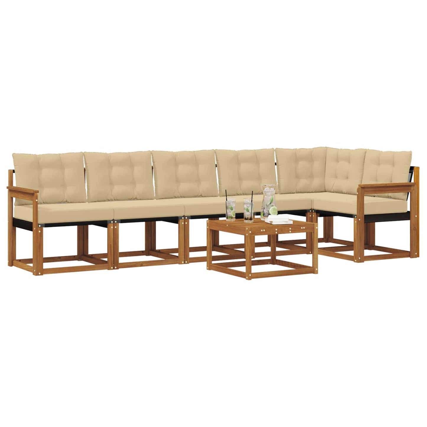 Buiten bankenset met kussen 7 pcs Natuurlijk en Beige is nu te koop bij PeponiXL, paradijselijk wonen!