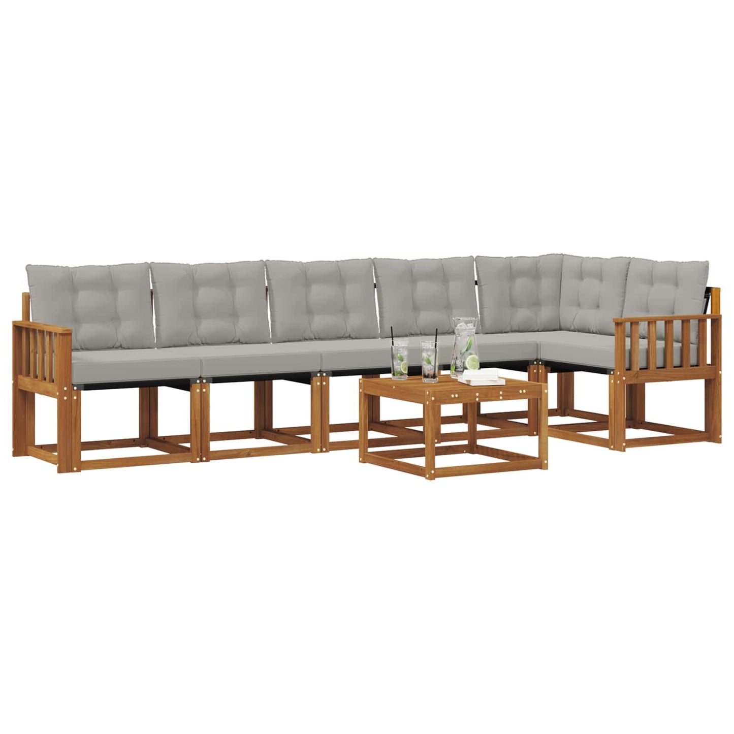 Buiten bankenset met kussen 7 pcs Natuurlijk en Lichtgrijs is nu te koop bij PeponiXL, paradijselijk wonen!