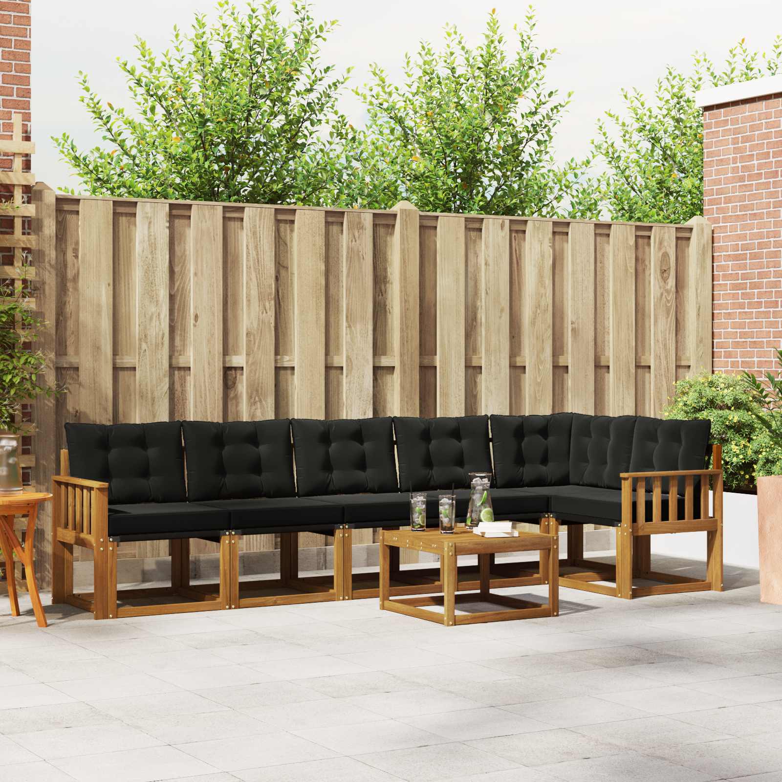 Buiten bankenset met kussen 7 pcs Natuurlijk en Zwart is nu te koop bij PeponiXL, paradijselijk wonen!