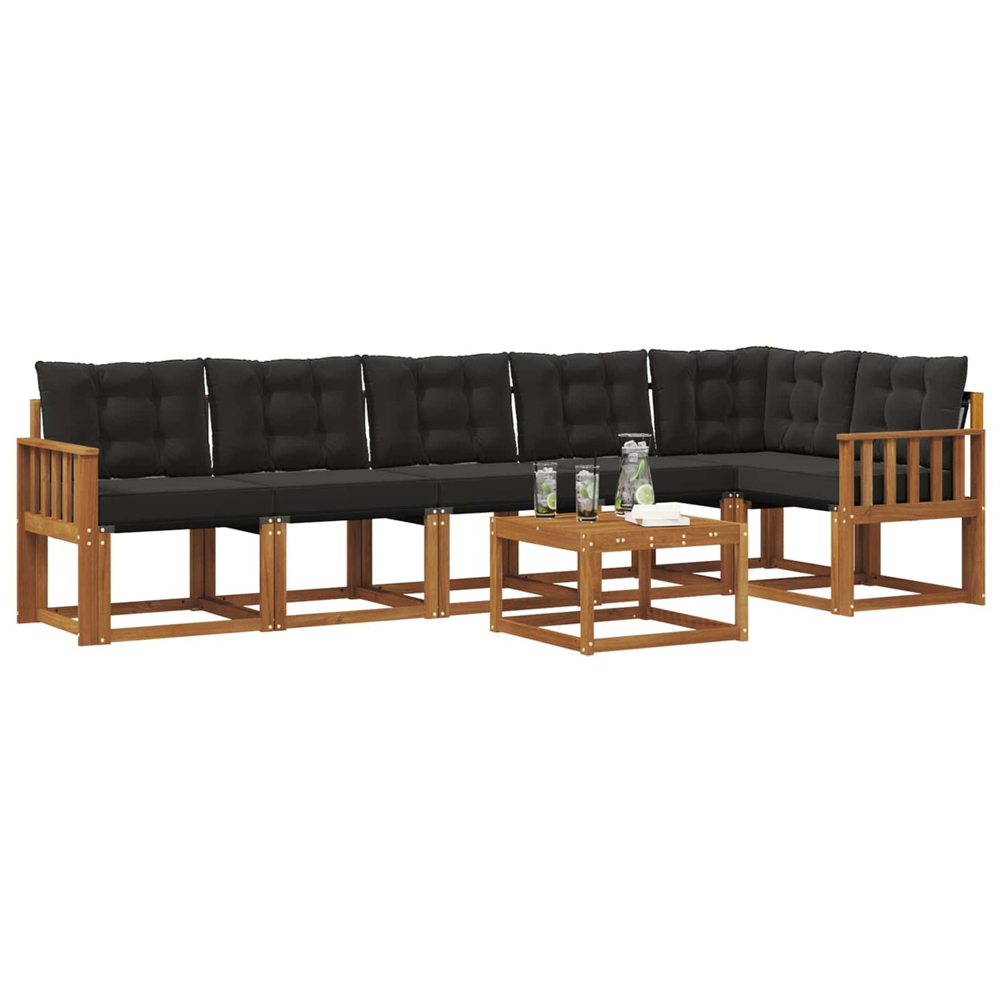 Buiten bankenset met kussen 7 pcs Natuurlijk en Zwart is nu te koop bij PeponiXL, paradijselijk wonen!