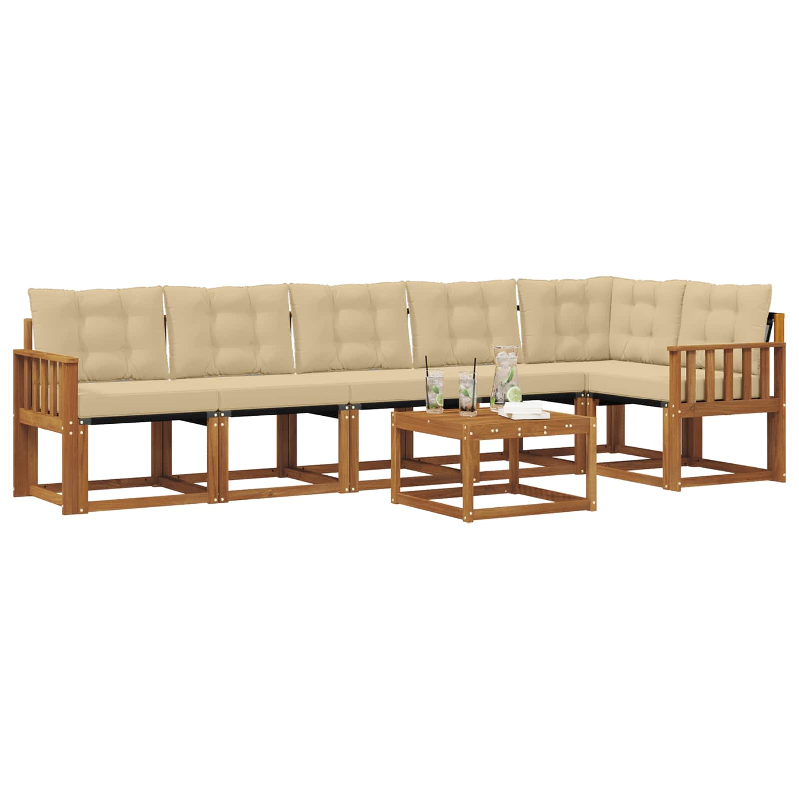 Buiten bankenset met kussen 7 pcs Natuurlijk en Beige is nu te koop bij PeponiXL, paradijselijk wonen!