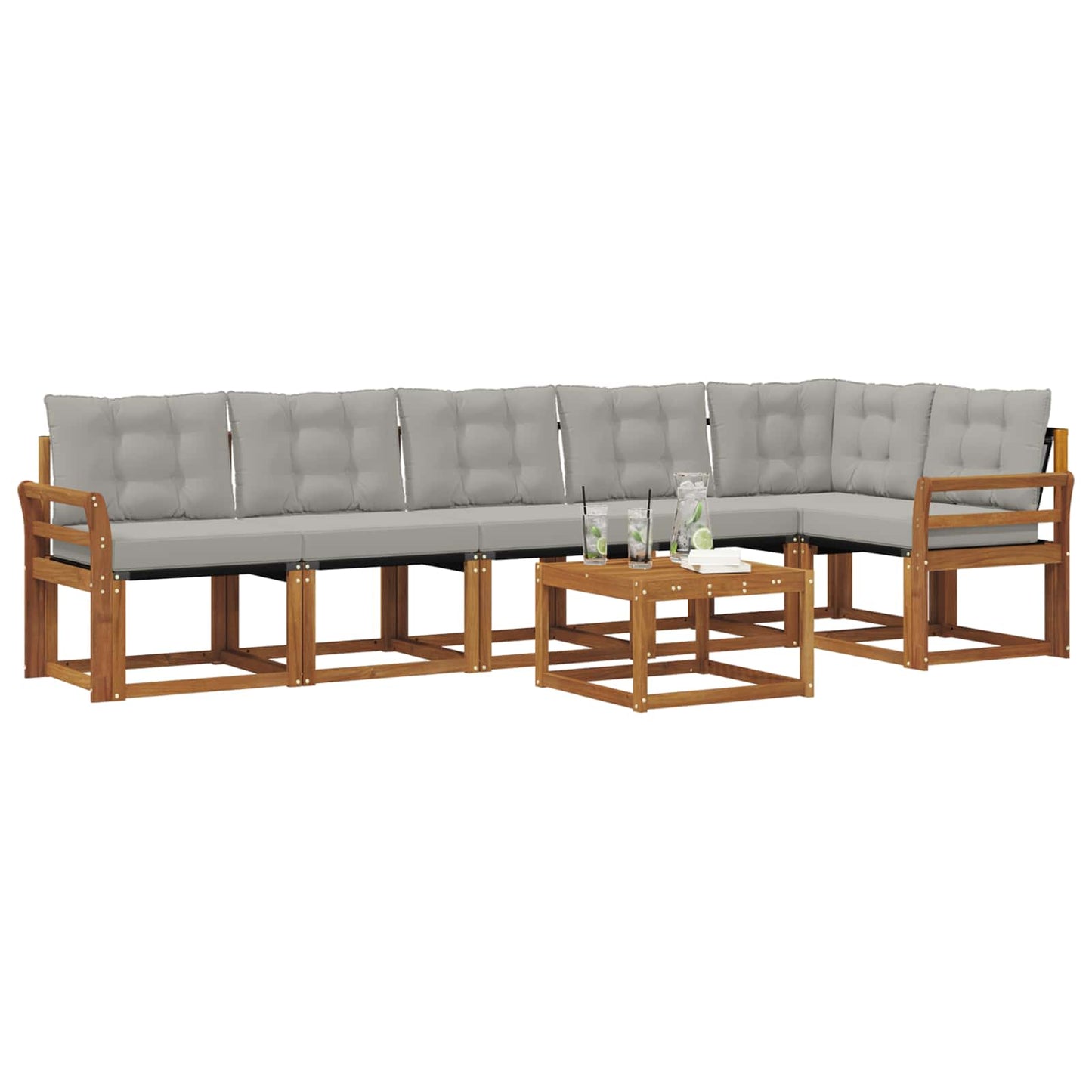 Buiten bankenset met kussen 7 pcs Natuurlijk en Lichtgrijs is nu te koop bij PeponiXL, paradijselijk wonen!