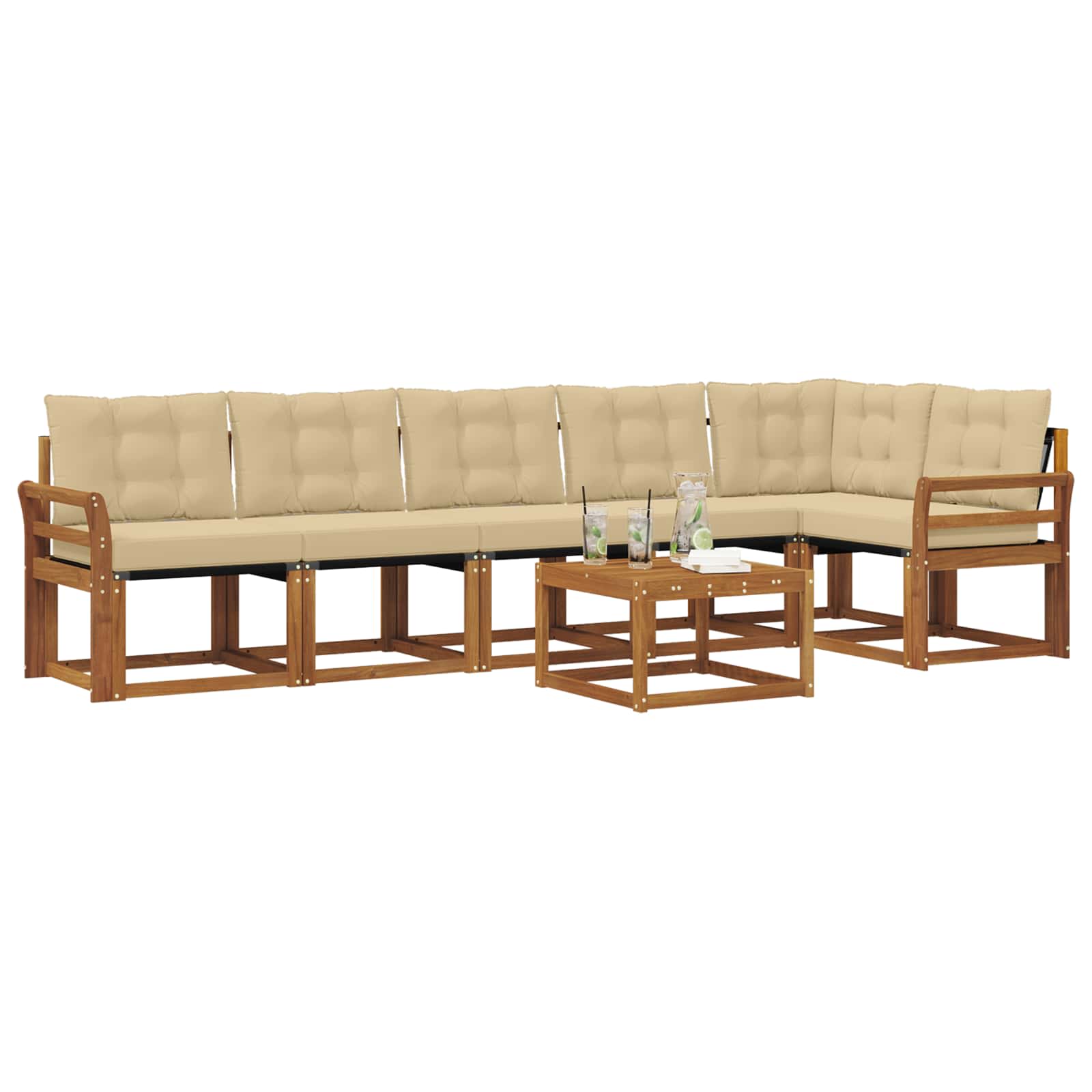 Buiten bankenset met kussen 7 pcs Natuurlijk en Beige is nu te koop bij PeponiXL, paradijselijk wonen!