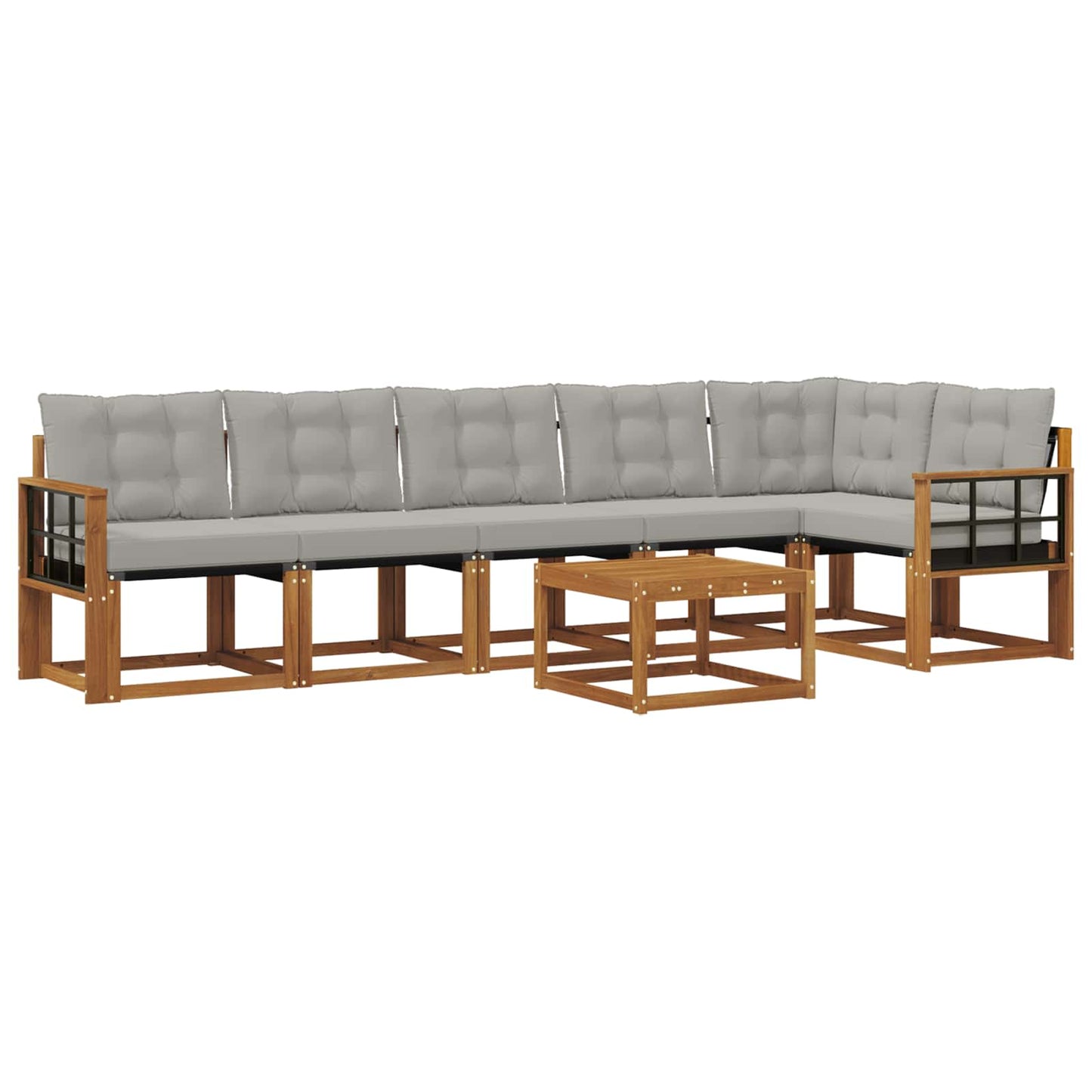 Buiten bankenset met kussen 7 pcs Natuurlijk en Lichtgrijs is nu te koop bij PeponiXL, paradijselijk wonen!