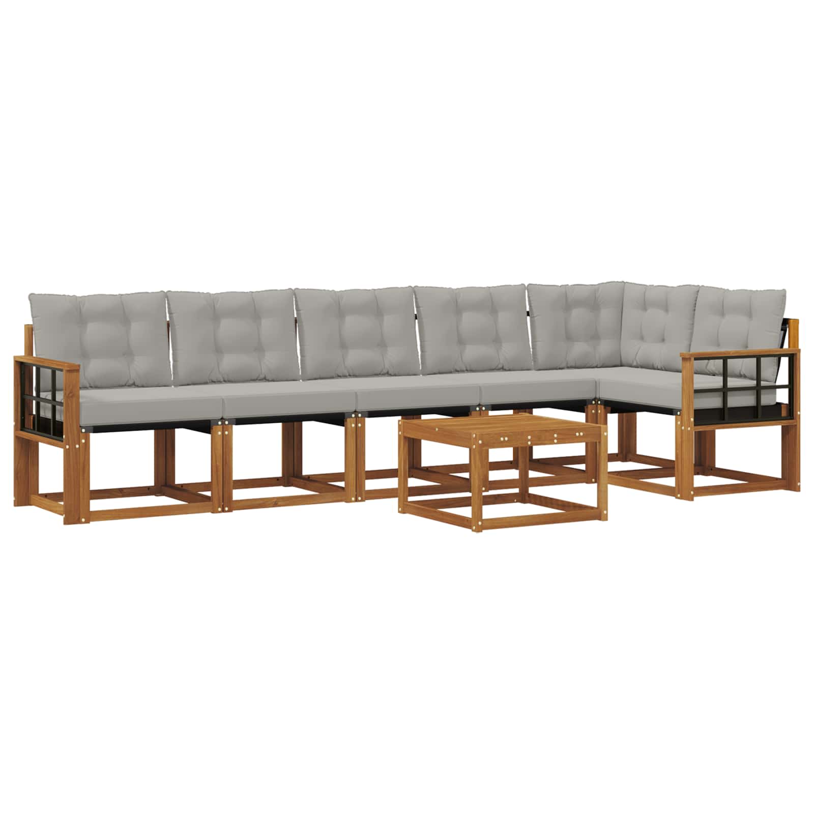 Buiten bankenset met kussen 7 pcs Natuurlijk en Lichtgrijs is nu te koop bij PeponiXL, paradijselijk wonen!