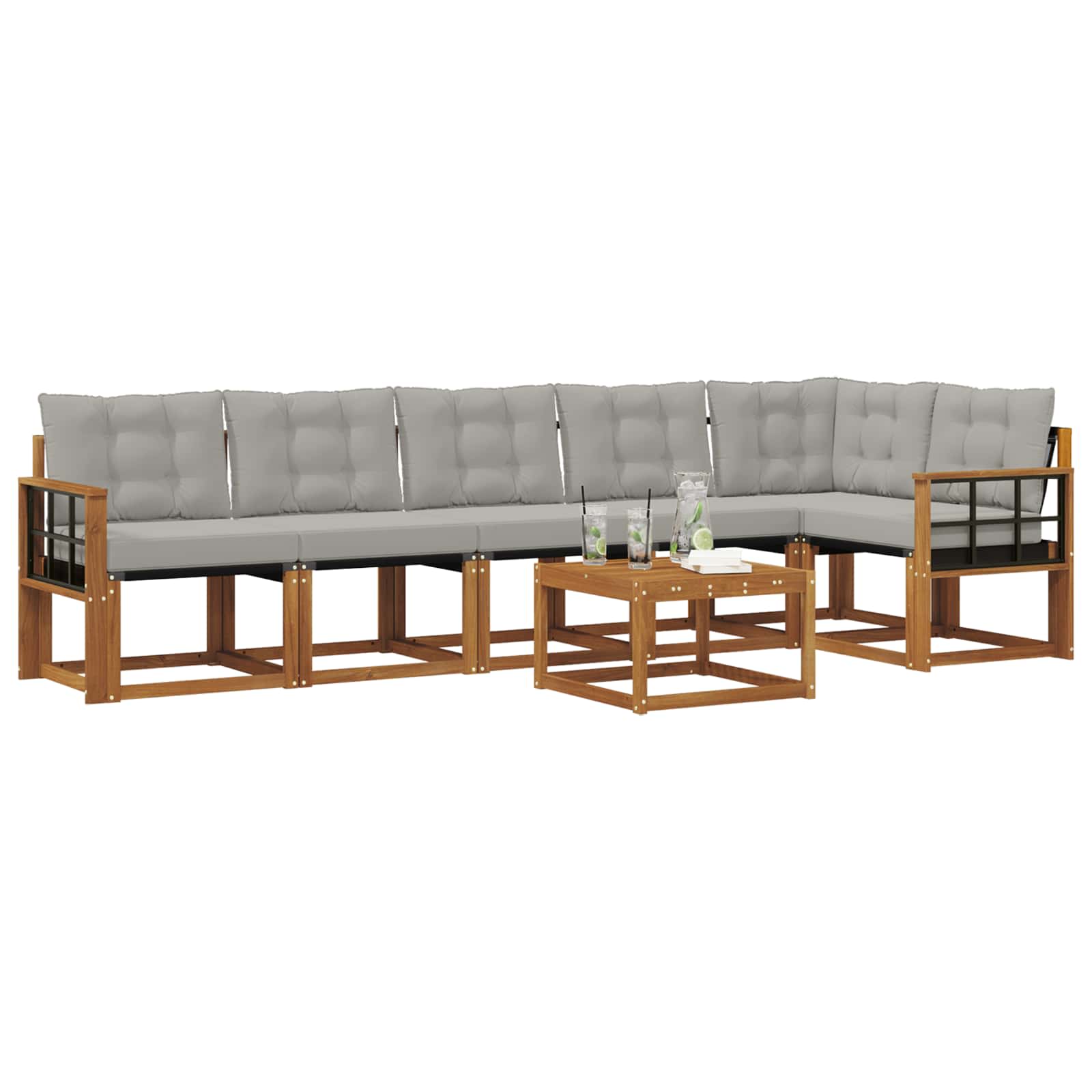 Buiten bankenset met kussen 7 pcs Natuurlijk en Lichtgrijs is nu te koop bij PeponiXL, paradijselijk wonen!