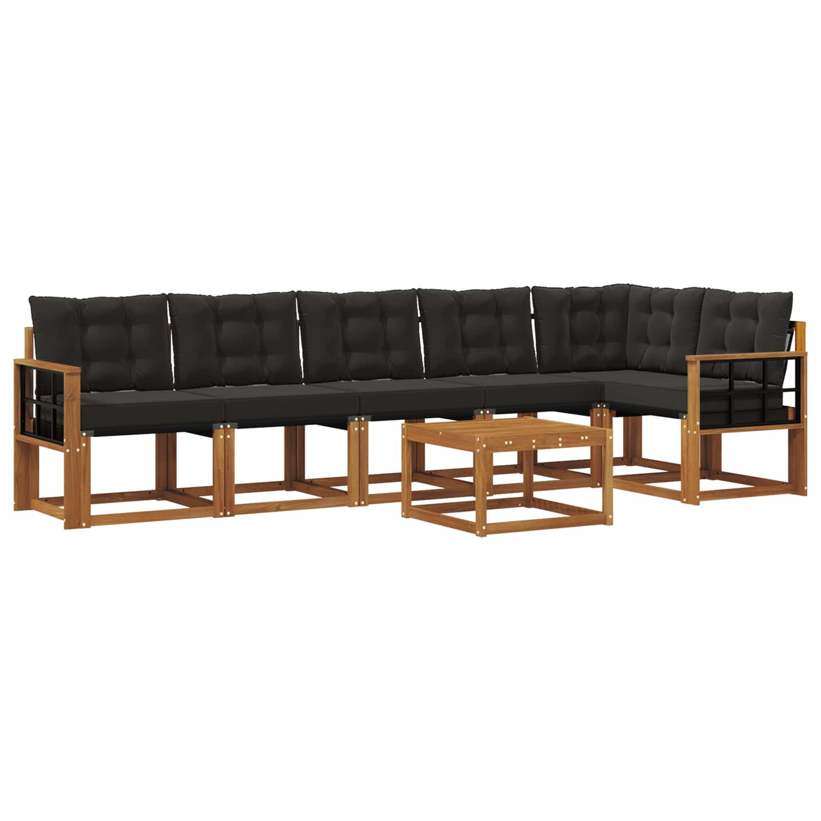 Buiten bankenset met kussen 7 pcs Natuurlijk en Zwart is nu te koop bij PeponiXL, paradijselijk wonen!