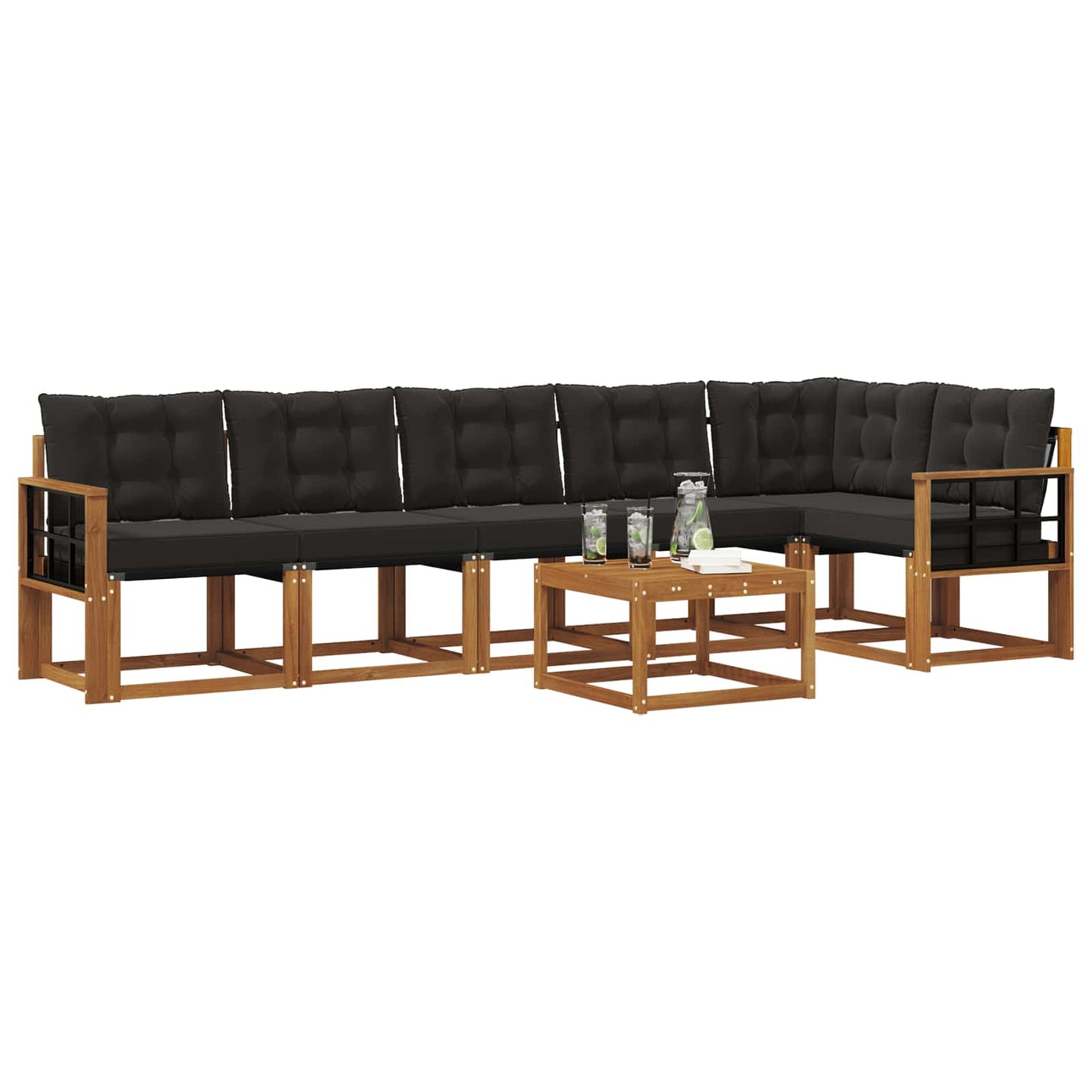 Buiten bankenset met kussen 7 pcs Natuurlijk en Zwart is nu te koop bij PeponiXL, paradijselijk wonen!