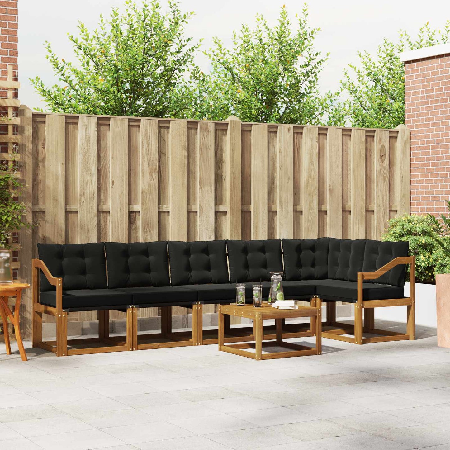 Buiten bankenset met kussen 7 pcs Natuurlijk en Zwart is nu te koop bij PeponiXL, paradijselijk wonen!
