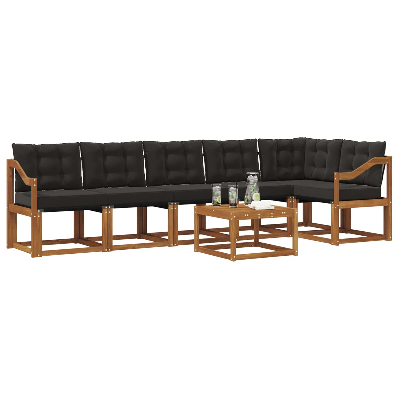 Buiten bankenset met kussen 7 pcs Natuurlijk en Zwart is nu te koop bij PeponiXL, paradijselijk wonen!
