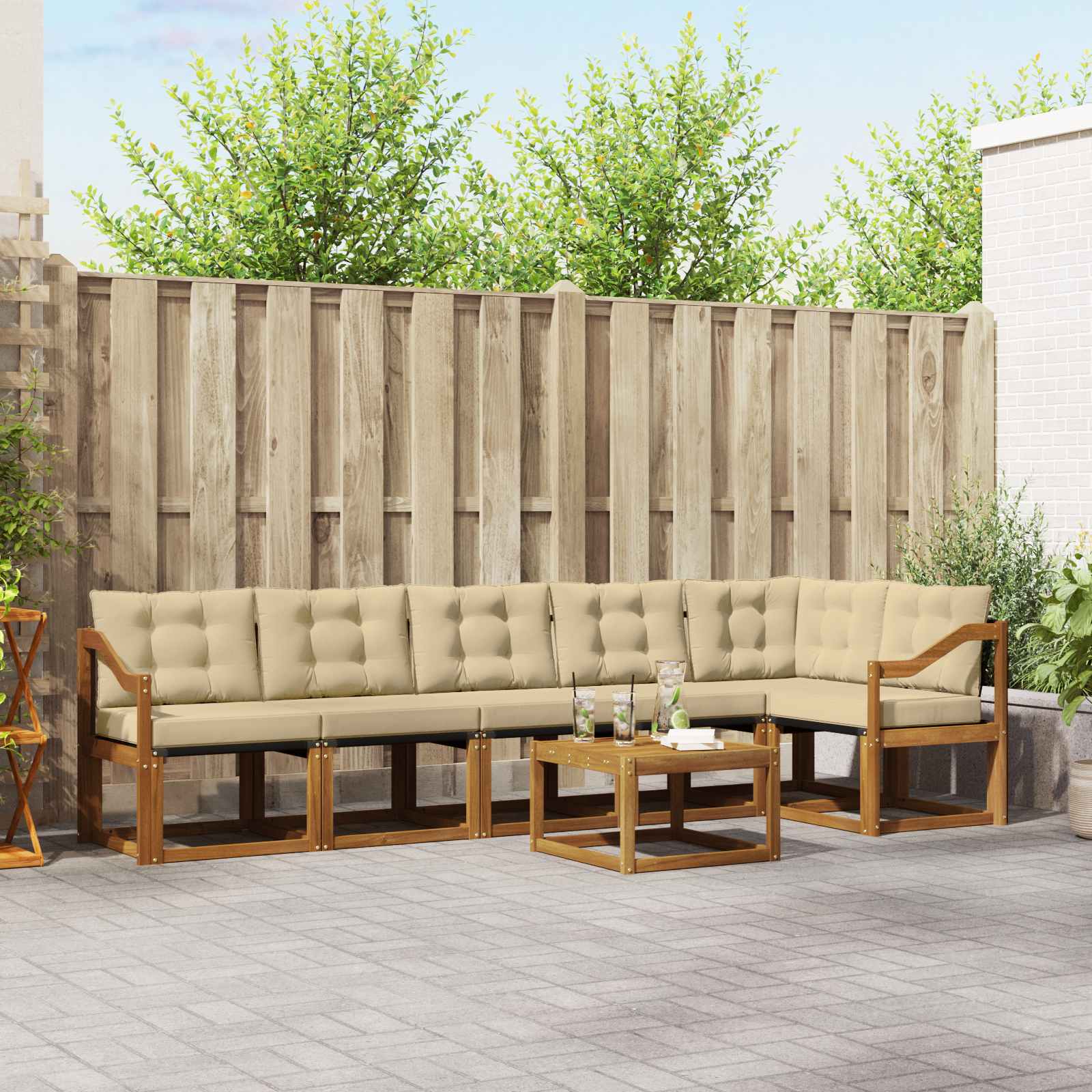 Buiten bankenset met kussen 7 pcs Natuurlijk en Beige is nu te koop bij PeponiXL, paradijselijk wonen!