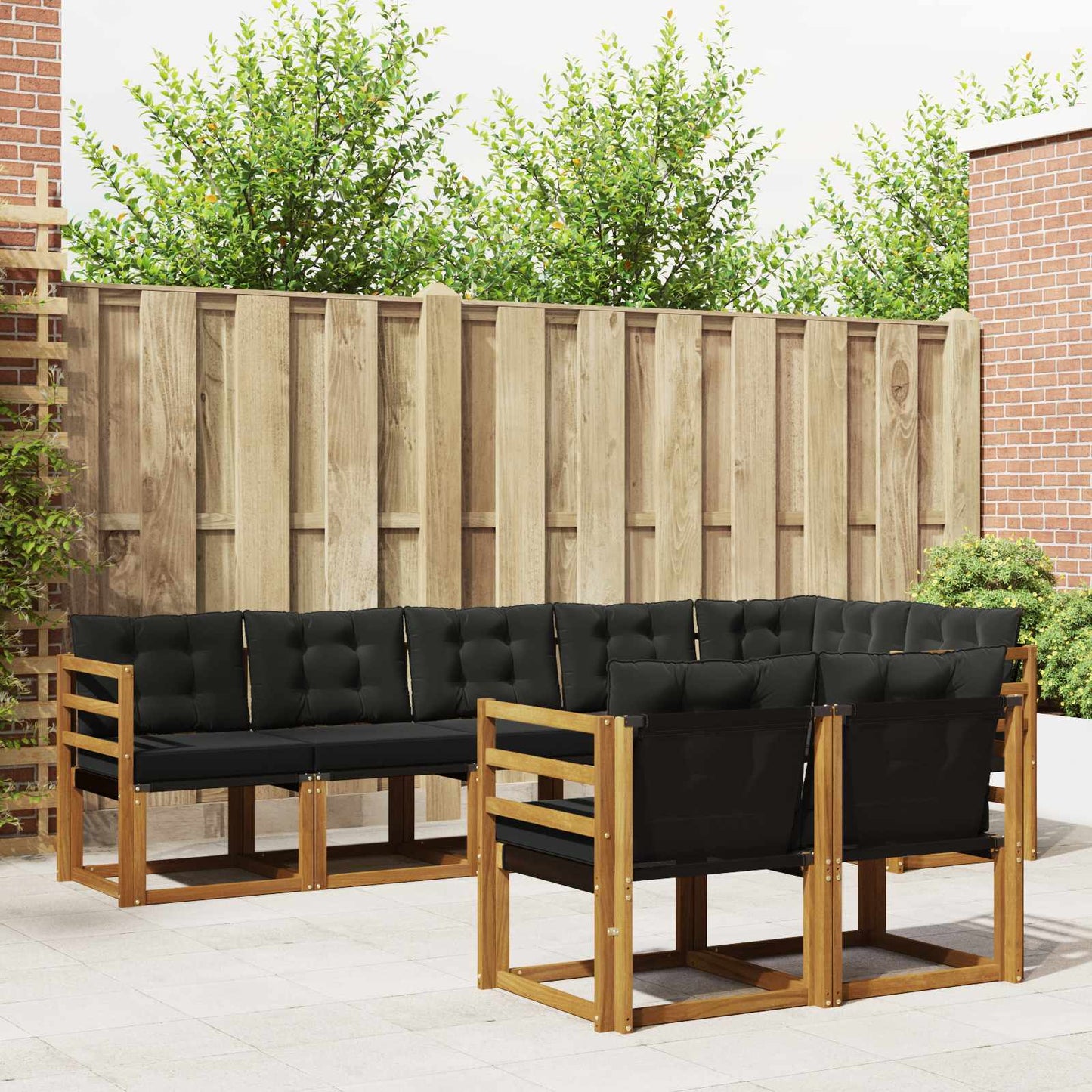 Buiten bankenset met kussen 8 pcs Natuurlijk en Zwart is nu te koop bij PeponiXL, paradijselijk wonen!