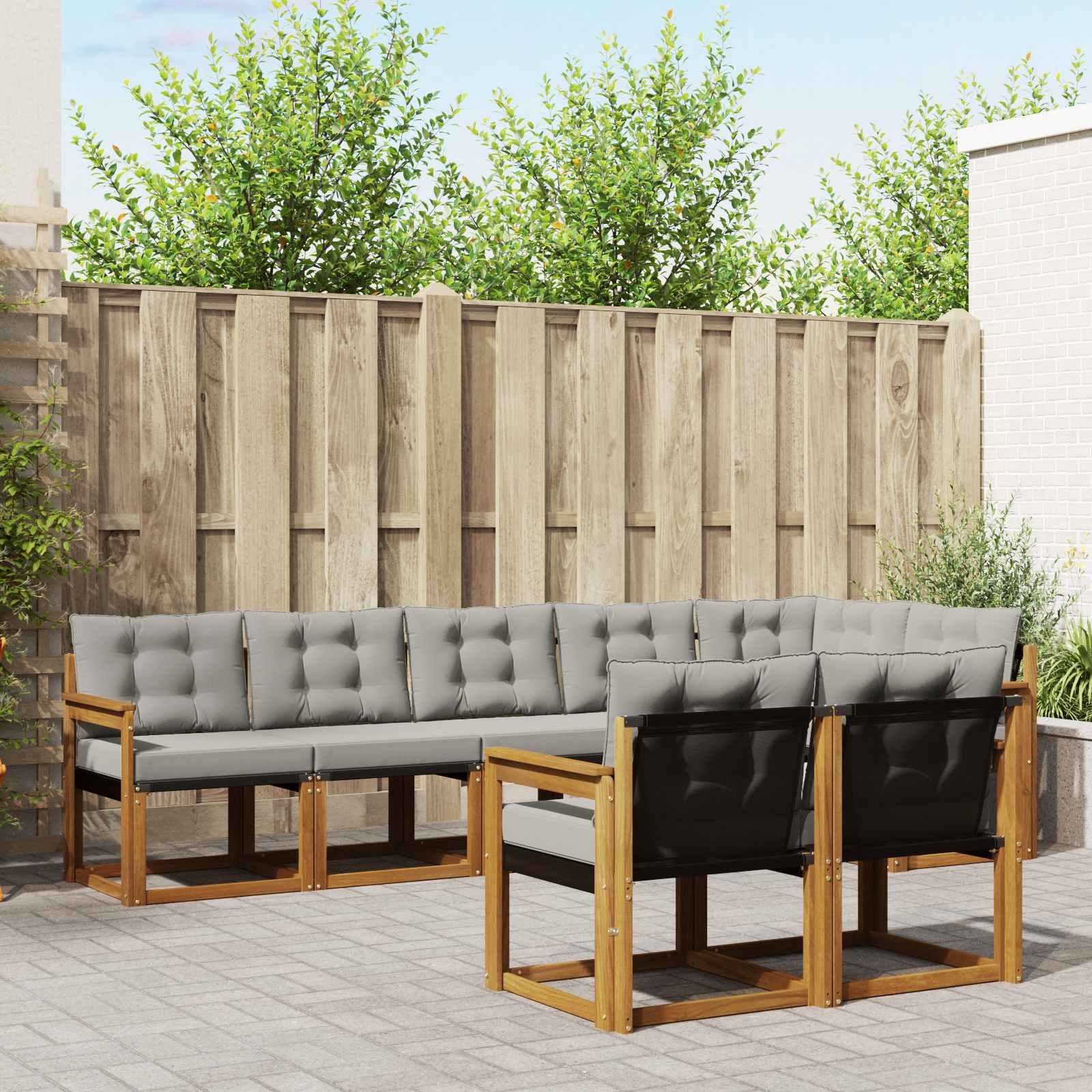Buiten bankenset met kussen 8 pcs Natuurlijk en Lichtgrijs is nu te koop bij PeponiXL, paradijselijk wonen!