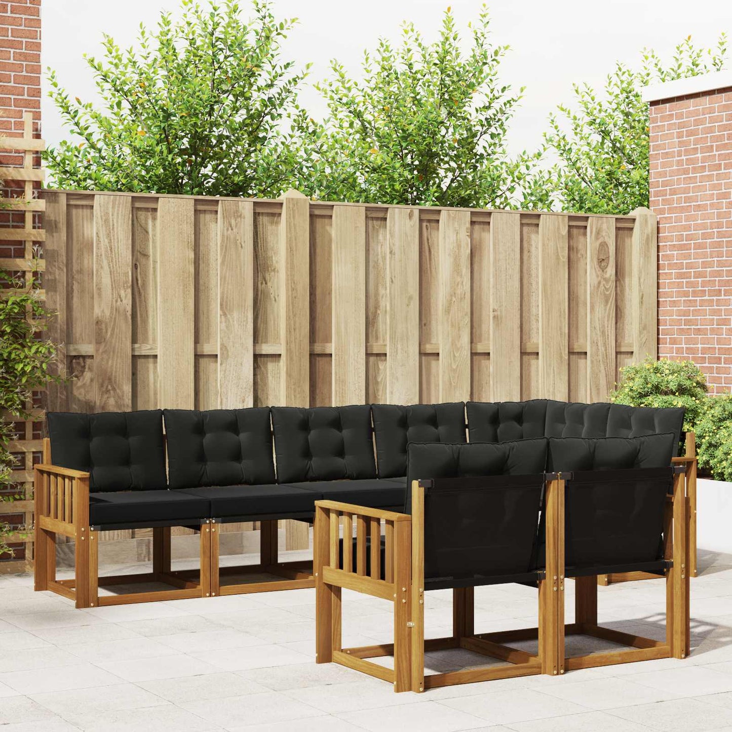 Buiten bankenset met kussen 8 pcs Natuurlijk en Zwart is nu te koop bij PeponiXL, paradijselijk wonen!