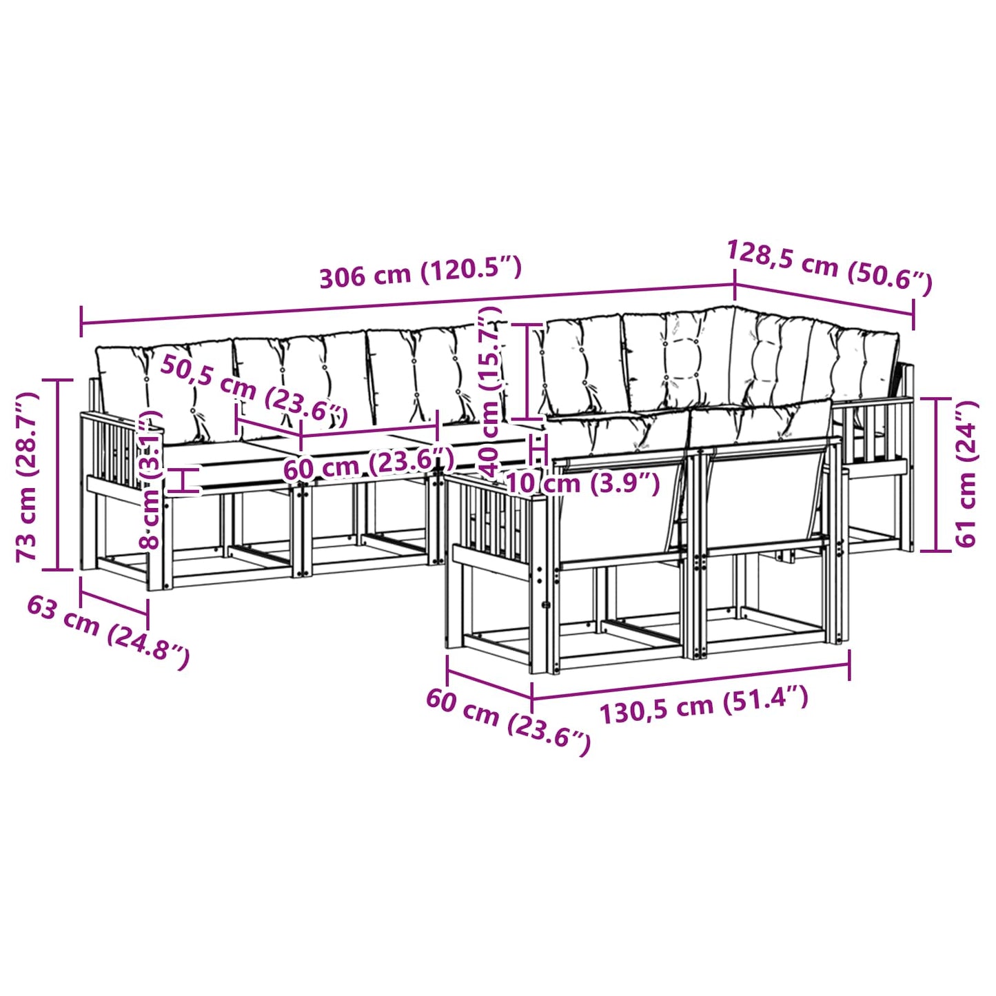 Buiten bankenset met kussen 8 pcs Natuurlijk en Zwart is nu te koop bij PeponiXL, paradijselijk wonen!