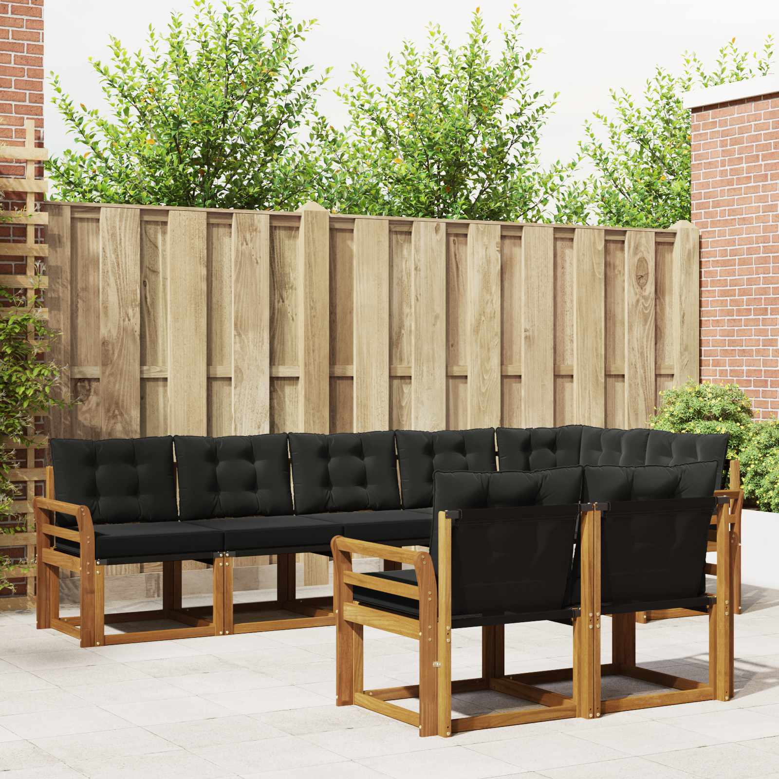 Buiten bankenset met kussen 8 pcs Natuurlijk en Zwart is nu te koop bij PeponiXL, paradijselijk wonen!