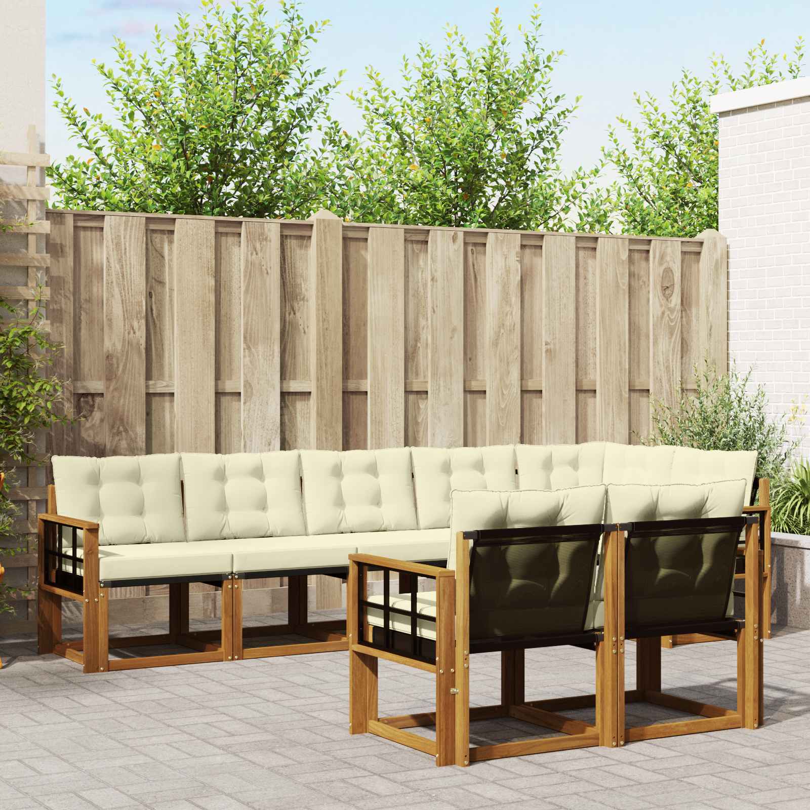Buiten bankenset met kussen 8 pcs Natuurlijk en Crème is nu te koop bij PeponiXL, paradijselijk wonen!