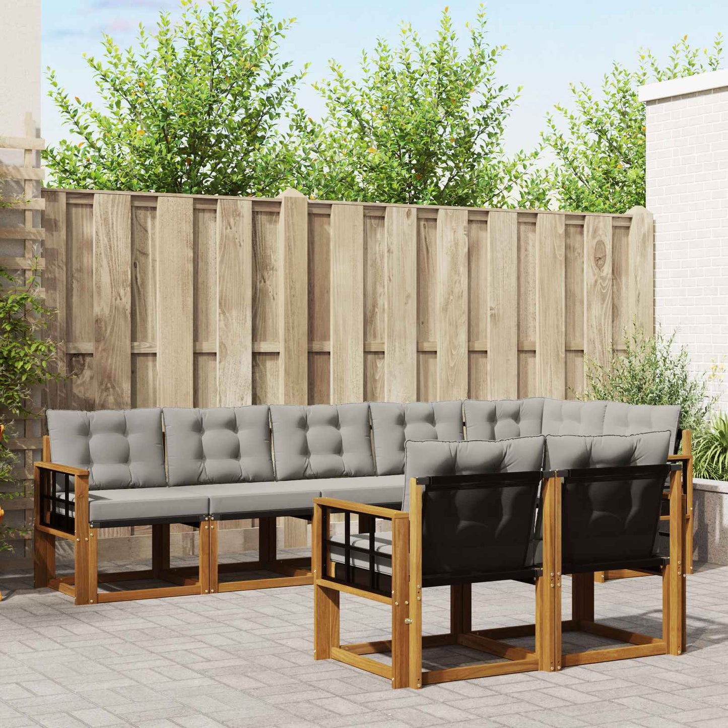Buiten bankenset met kussen 8 pcs Natuurlijk en Lichtgrijs is nu te koop bij PeponiXL, paradijselijk wonen!