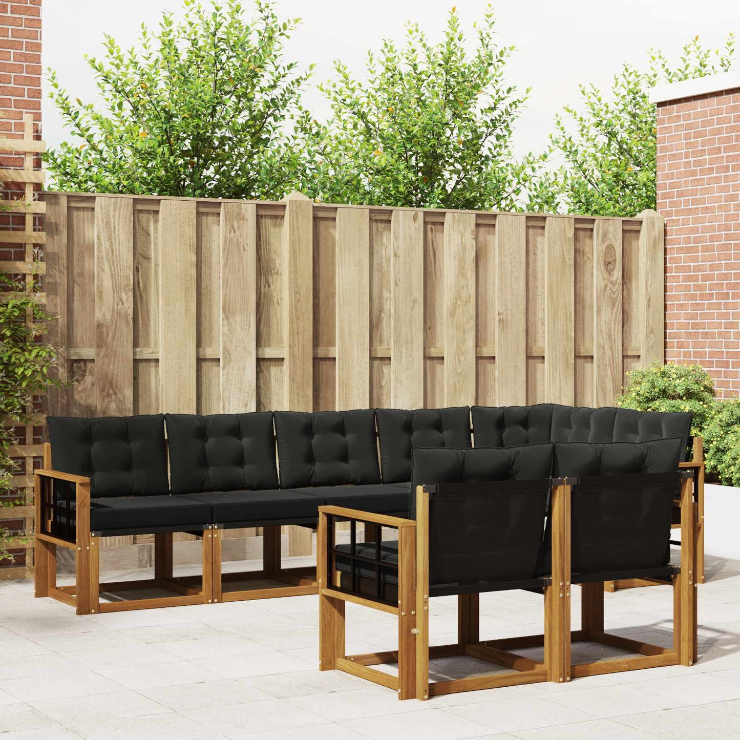 Buiten bankenset met kussen 8 pcs Natuurlijk en Zwart is nu te koop bij PeponiXL, paradijselijk wonen!