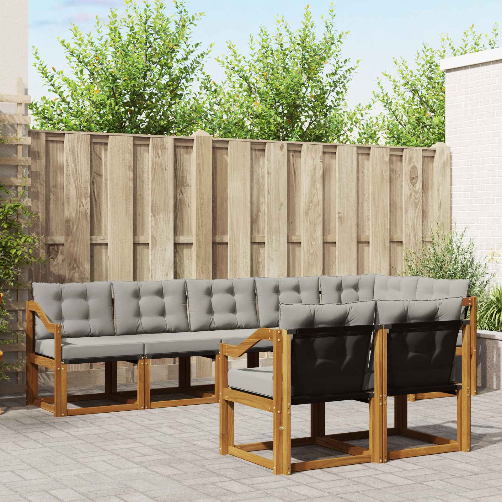 Buiten bankenset met kussen 8 pcs Natuurlijk en Lichtgrijs is nu te koop bij PeponiXL, paradijselijk wonen!