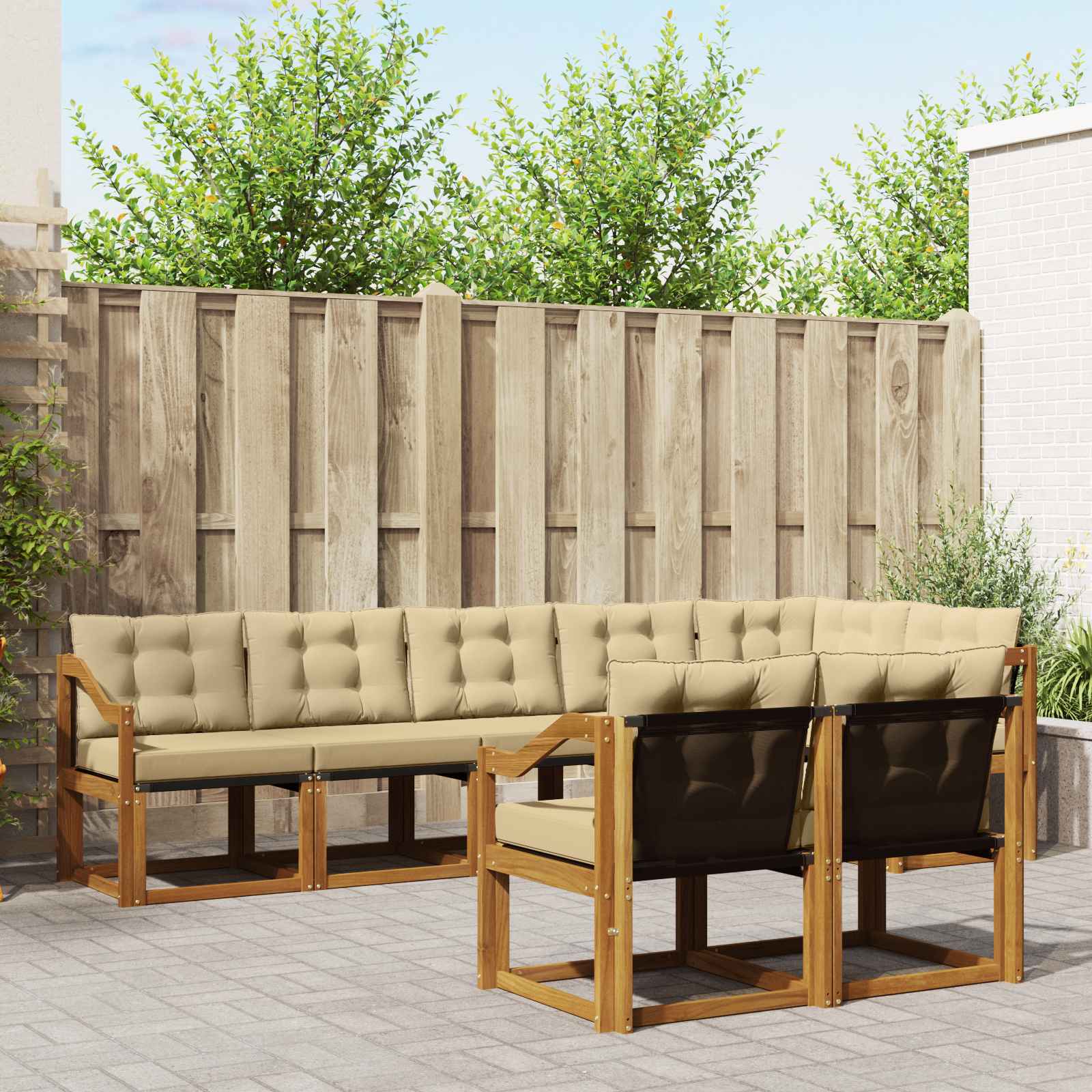 Buiten bankenset met kussen 8 pcs Natuurlijk en Beige is nu te koop bij PeponiXL, paradijselijk wonen!