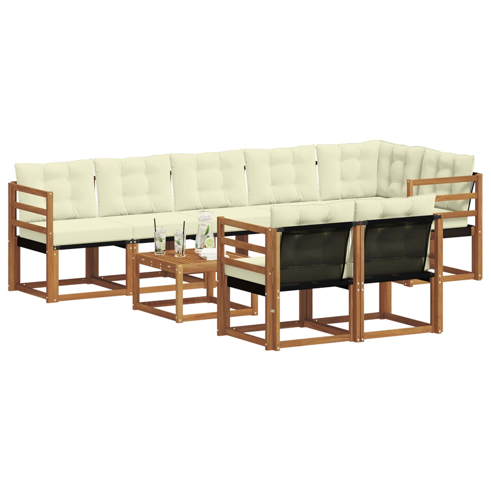 Buiten bankenset met kussen 9 pcs Natuurlijk en Crème is nu te koop bij PeponiXL, paradijselijk wonen!