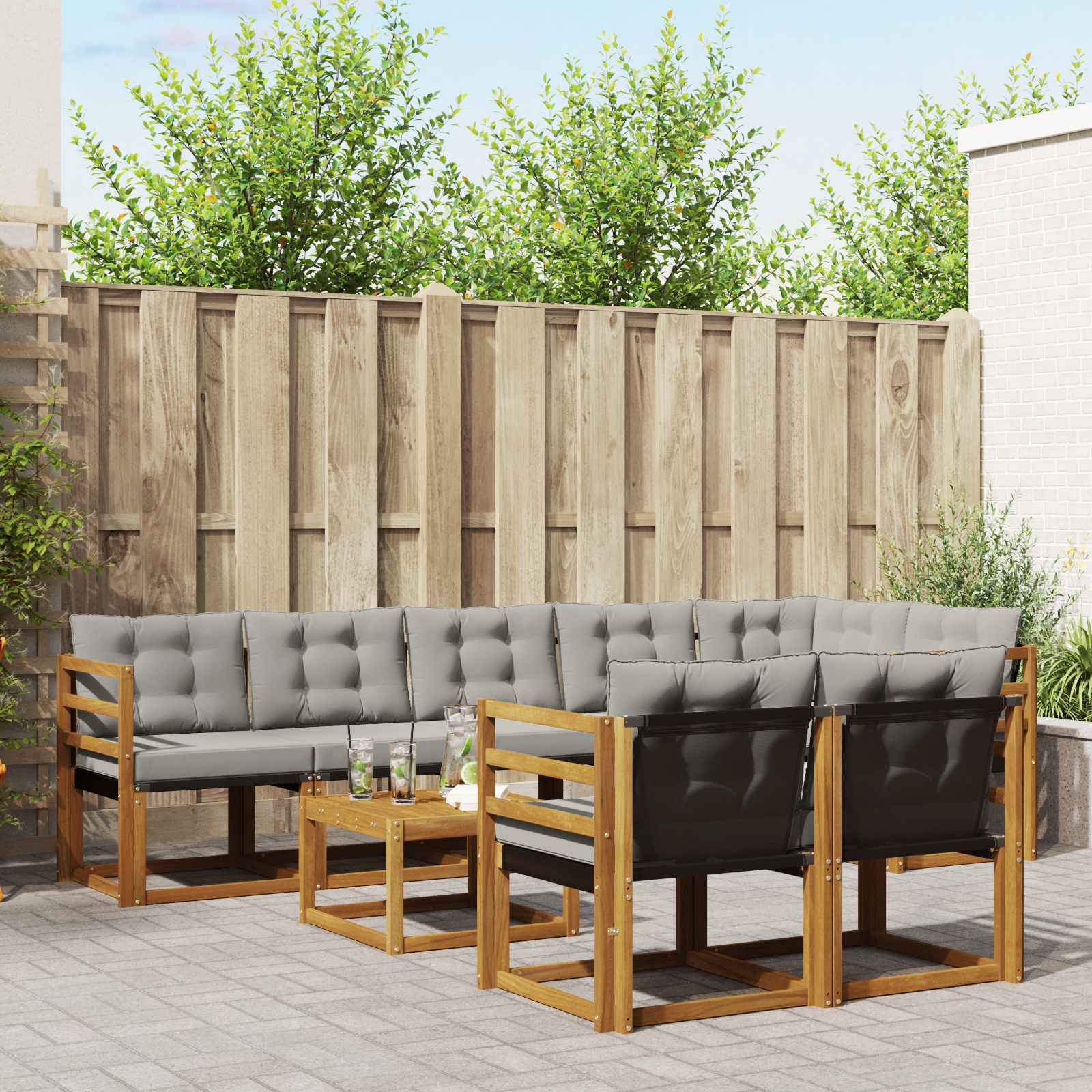 Buiten bankenset met kussen 9 pcs Natuurlijk en Lichtgrijs is nu te koop bij PeponiXL, paradijselijk wonen!