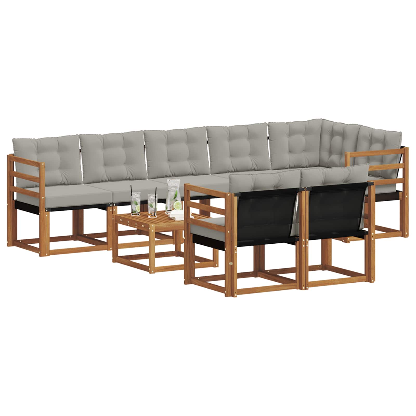 Buiten bankenset met kussen 9 pcs Natuurlijk en Lichtgrijs is nu te koop bij PeponiXL, paradijselijk wonen!