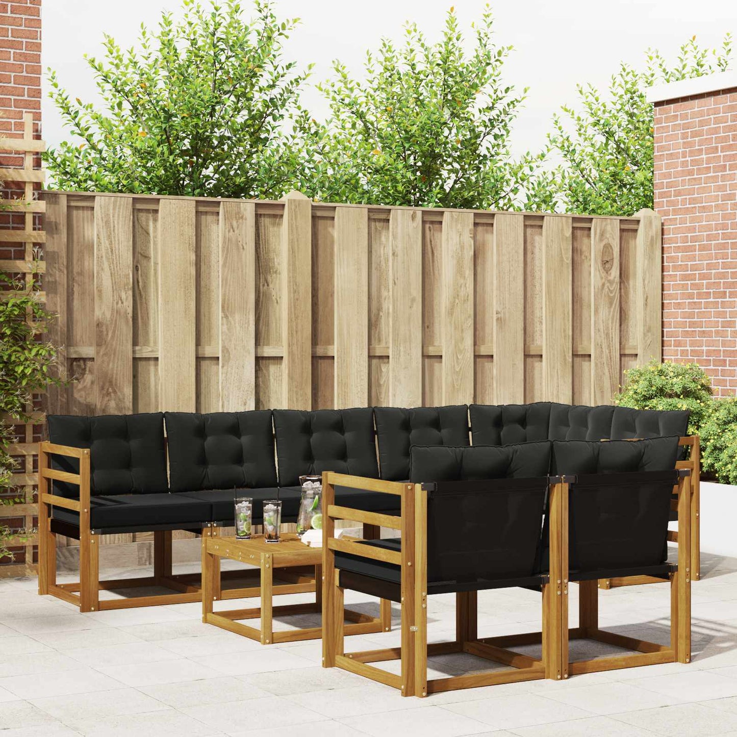Buiten bankenset met kussen 9 pcs Natuurlijk en Zwart is nu te koop bij PeponiXL, paradijselijk wonen!