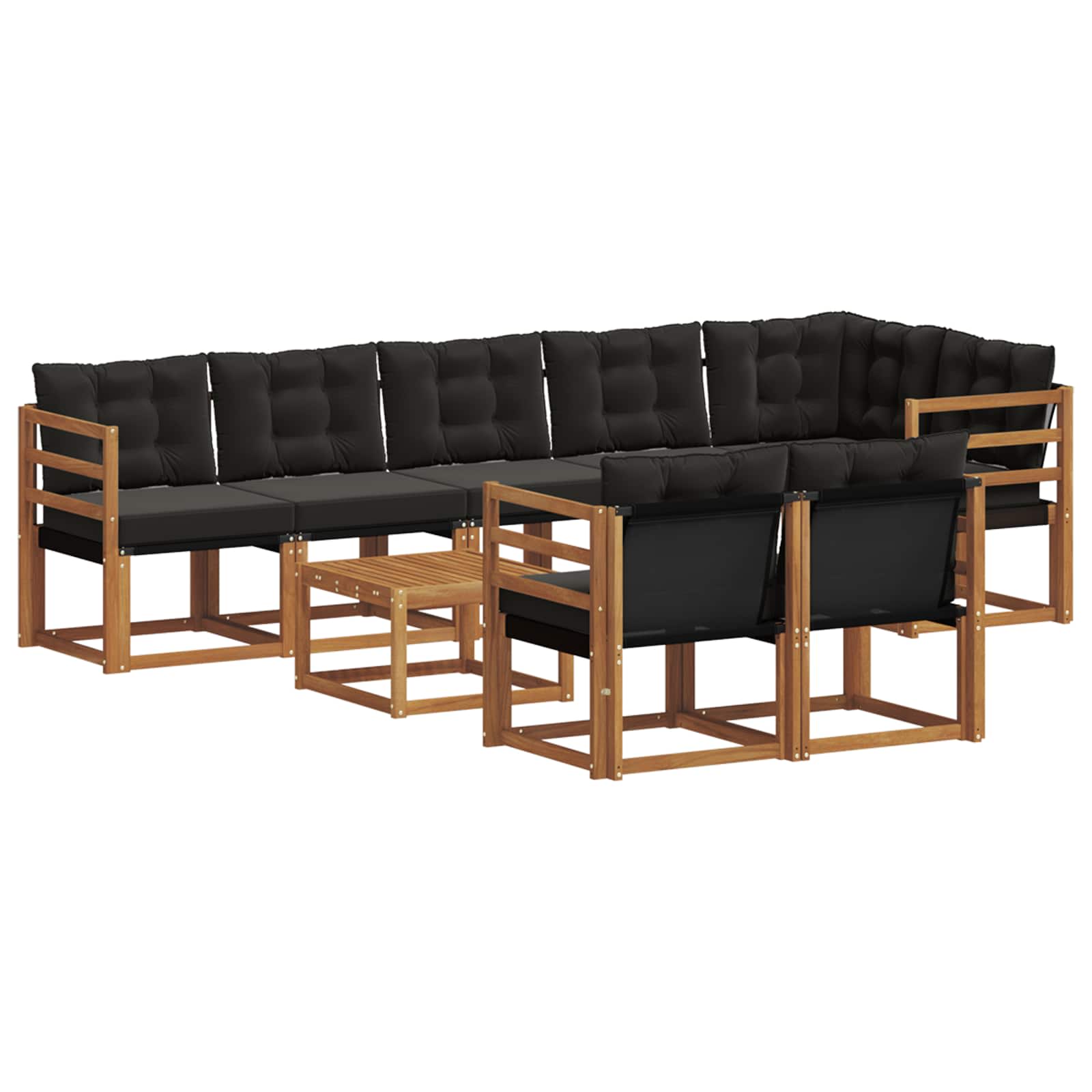 Buiten bankenset met kussen 9 pcs Natuurlijk en Zwart is nu te koop bij PeponiXL, paradijselijk wonen!