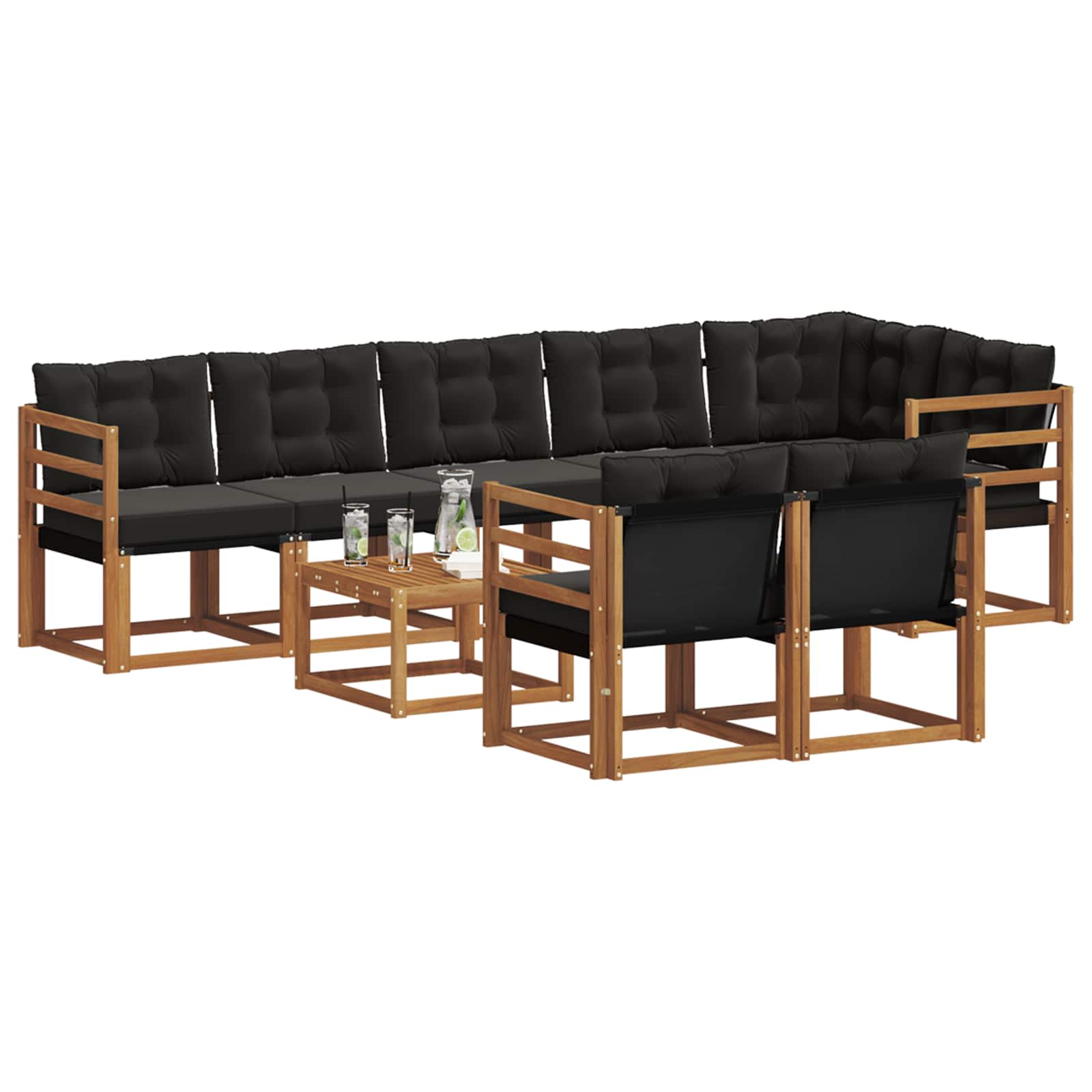 Buiten bankenset met kussen 9 pcs Natuurlijk en Zwart is nu te koop bij PeponiXL, paradijselijk wonen!