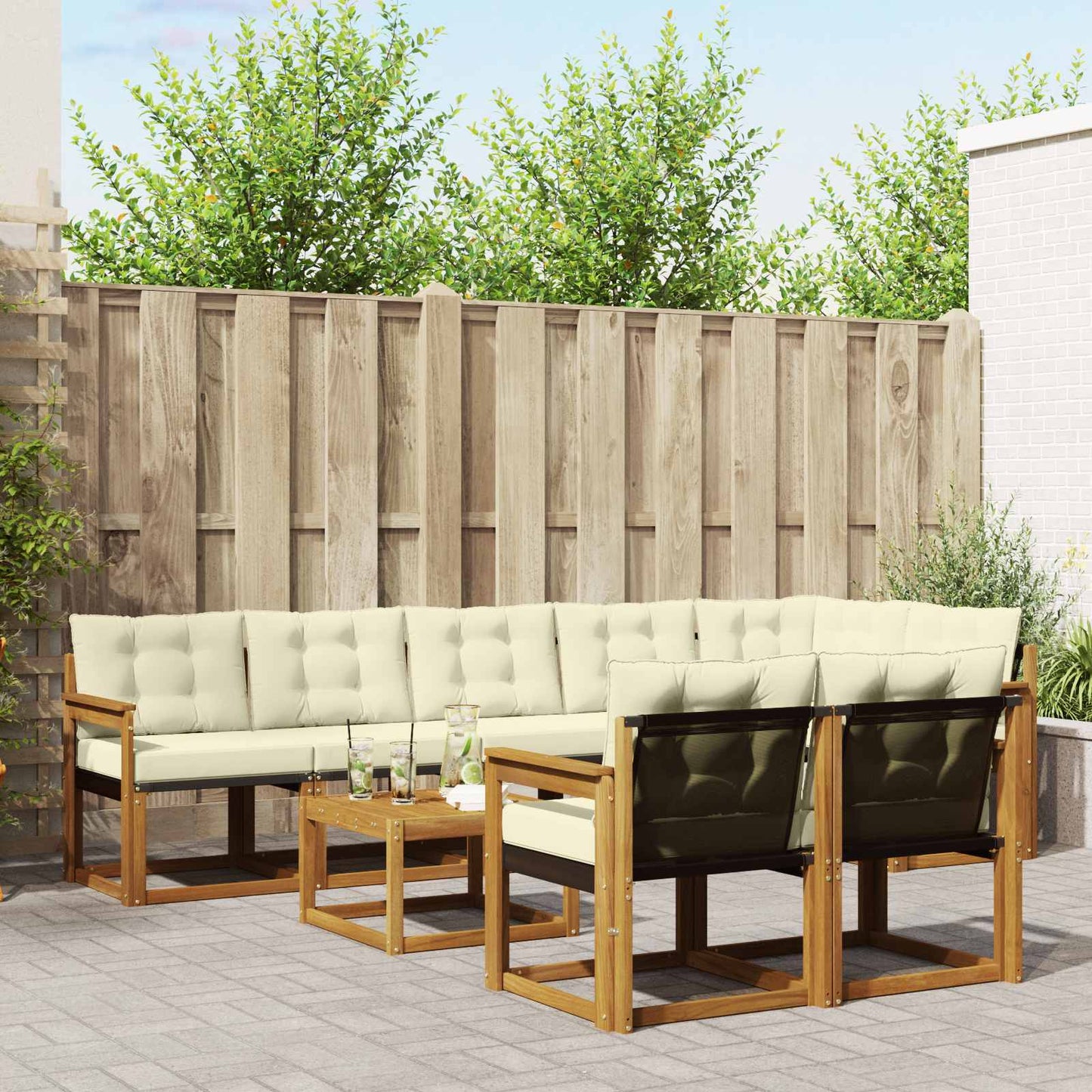 Buiten bankenset met kussen 9 pcs Natuurlijk en Crème is nu te koop bij PeponiXL, paradijselijk wonen!